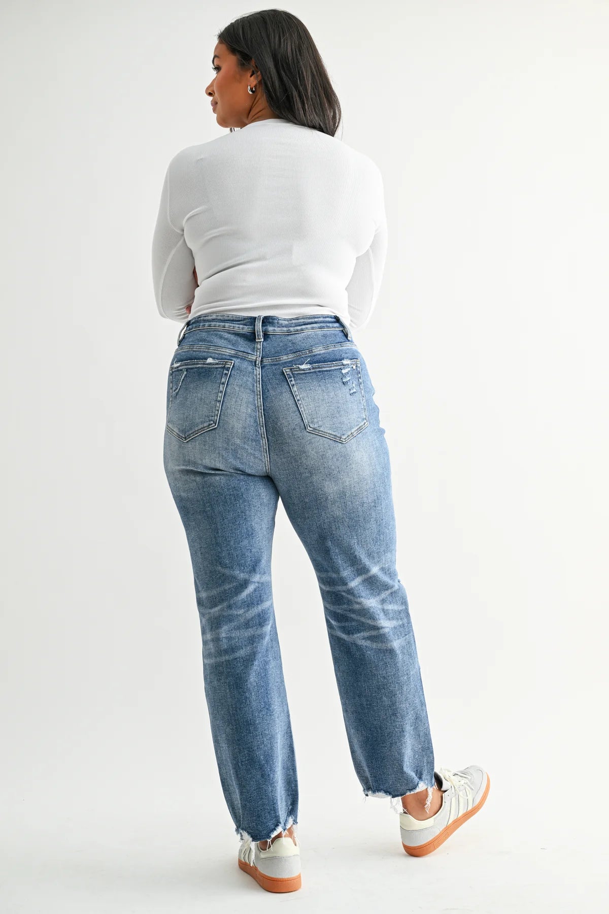 High Rise Straight Leg Button Fly Jeans