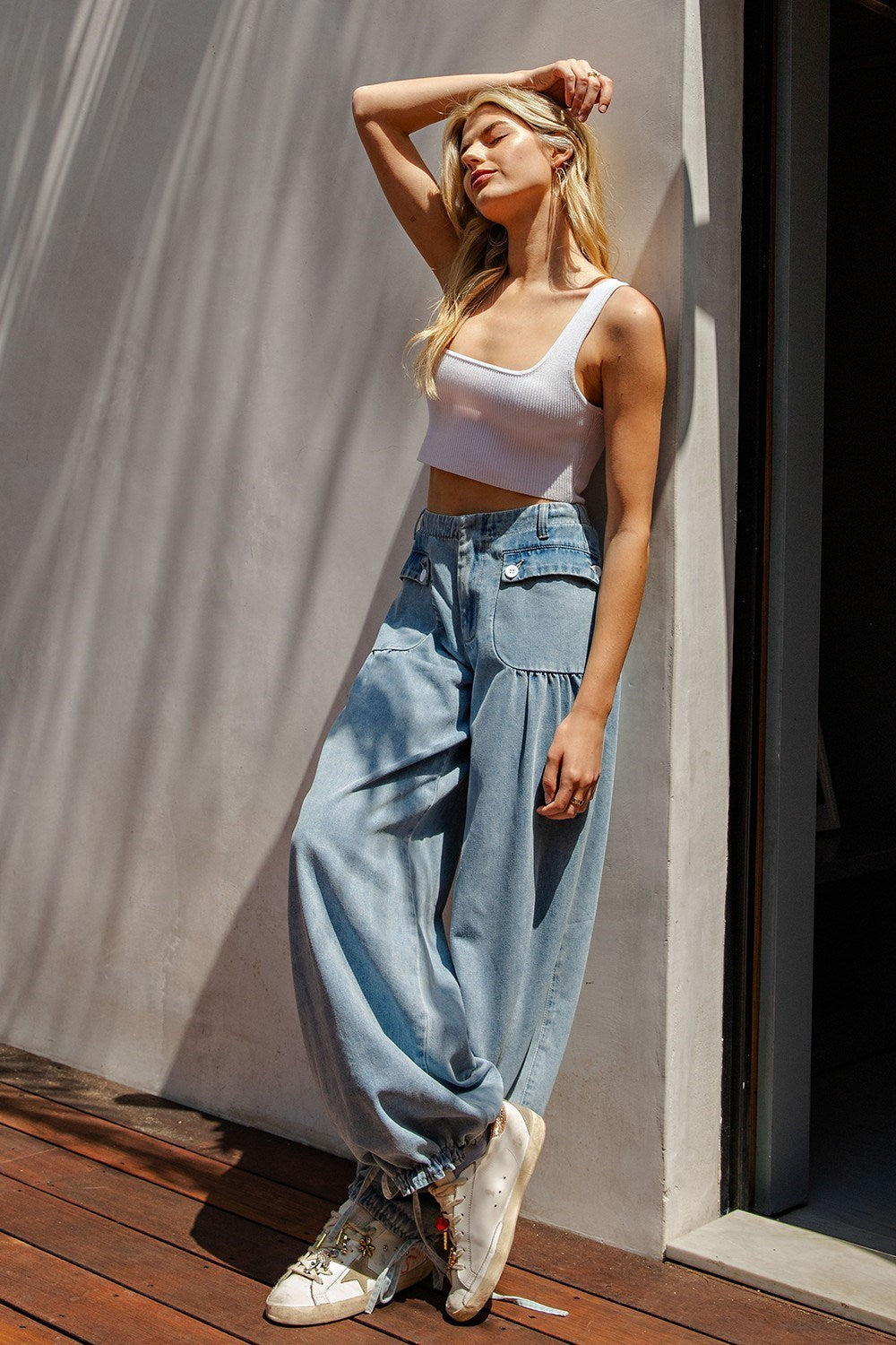 Mineral Washed Denim Cinch Pants