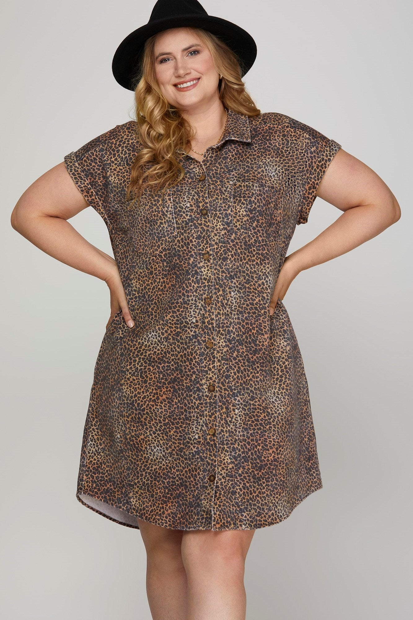 Short Sleeve Leopard Shirt Dress