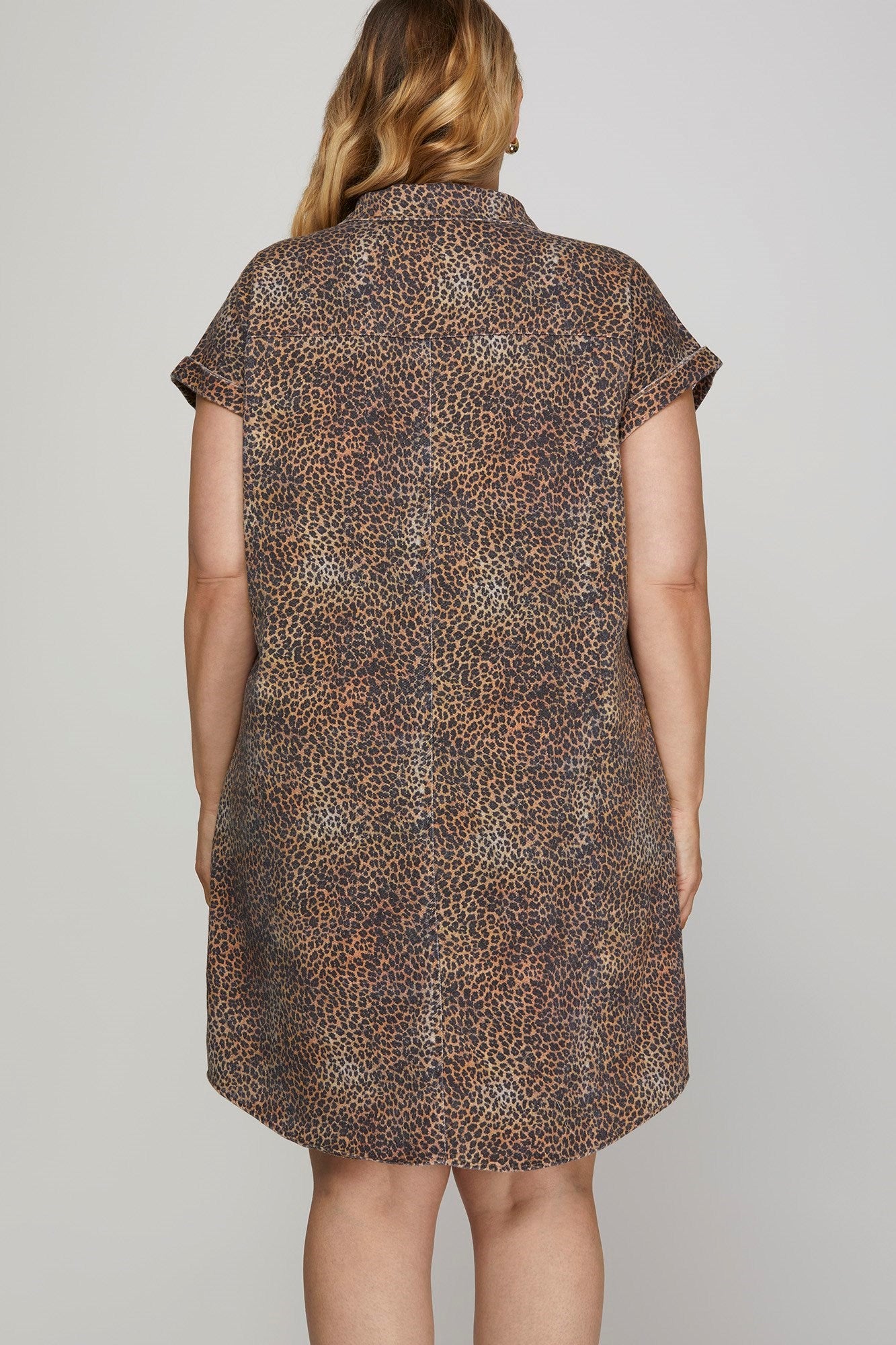 Short Sleeve Leopard Shirt Dress