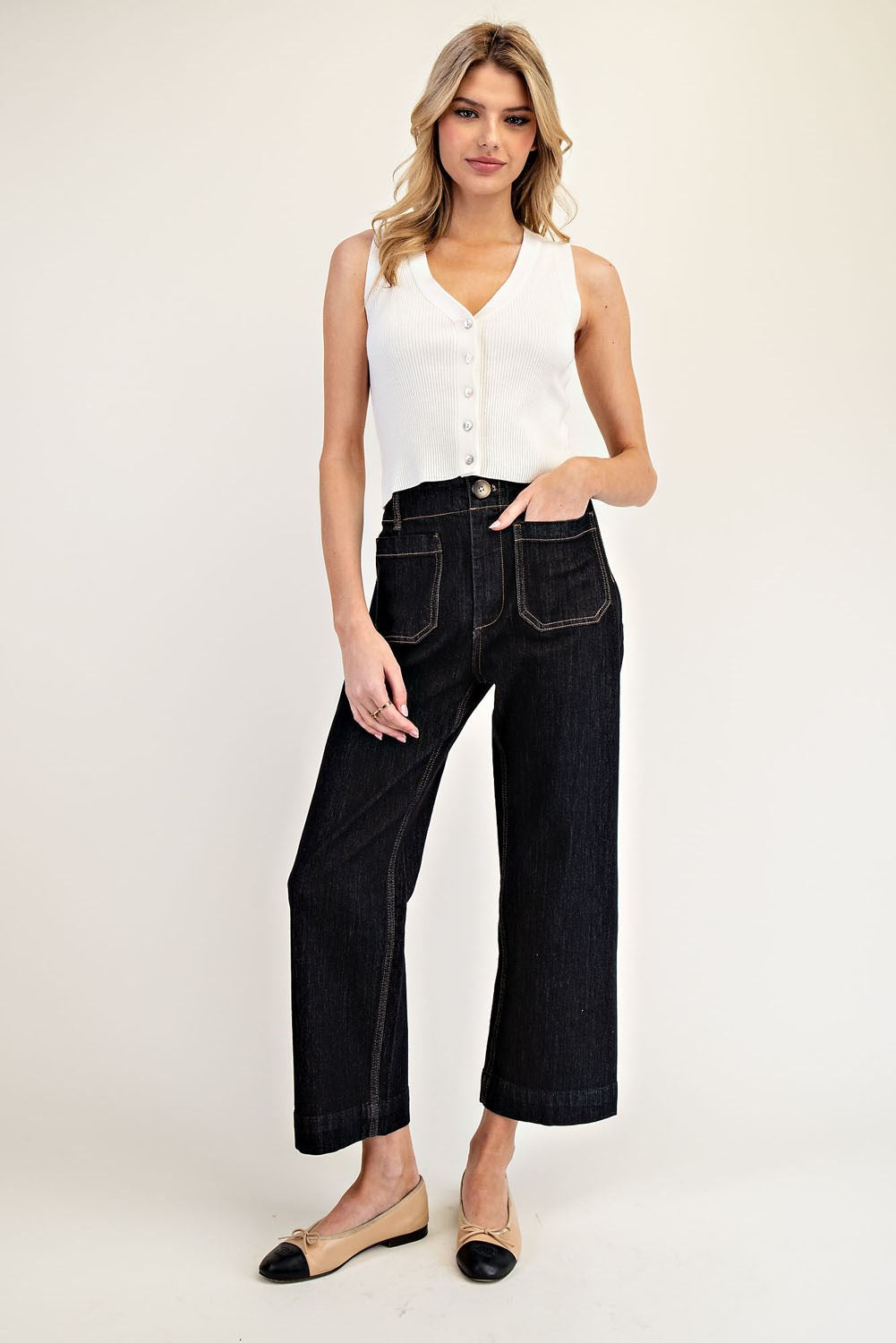 Button Down V-Neck Tank Top