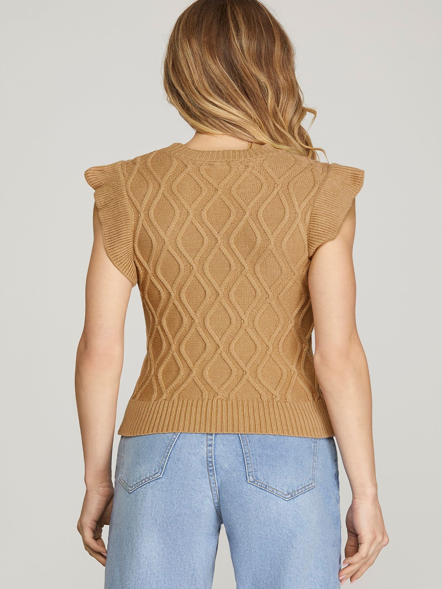 Ruffle Sleeve Cable Knit Sweater