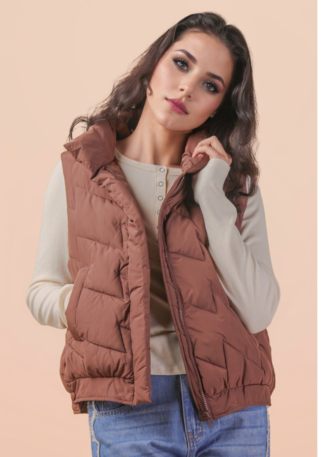 Mock Neck Quilted Puffer Vest