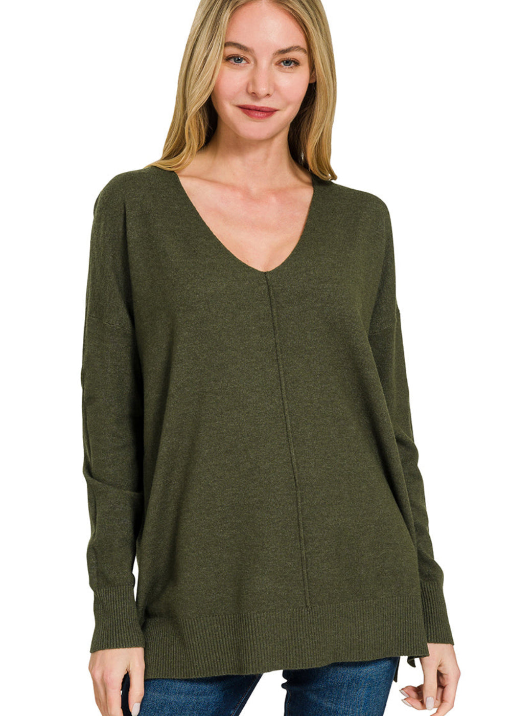 Relaxed V-Neck Front Seam Sweater