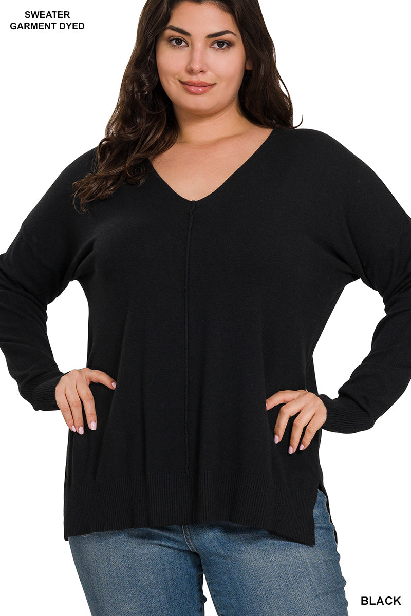 Relaxed V-Neck Front Seam Sweater