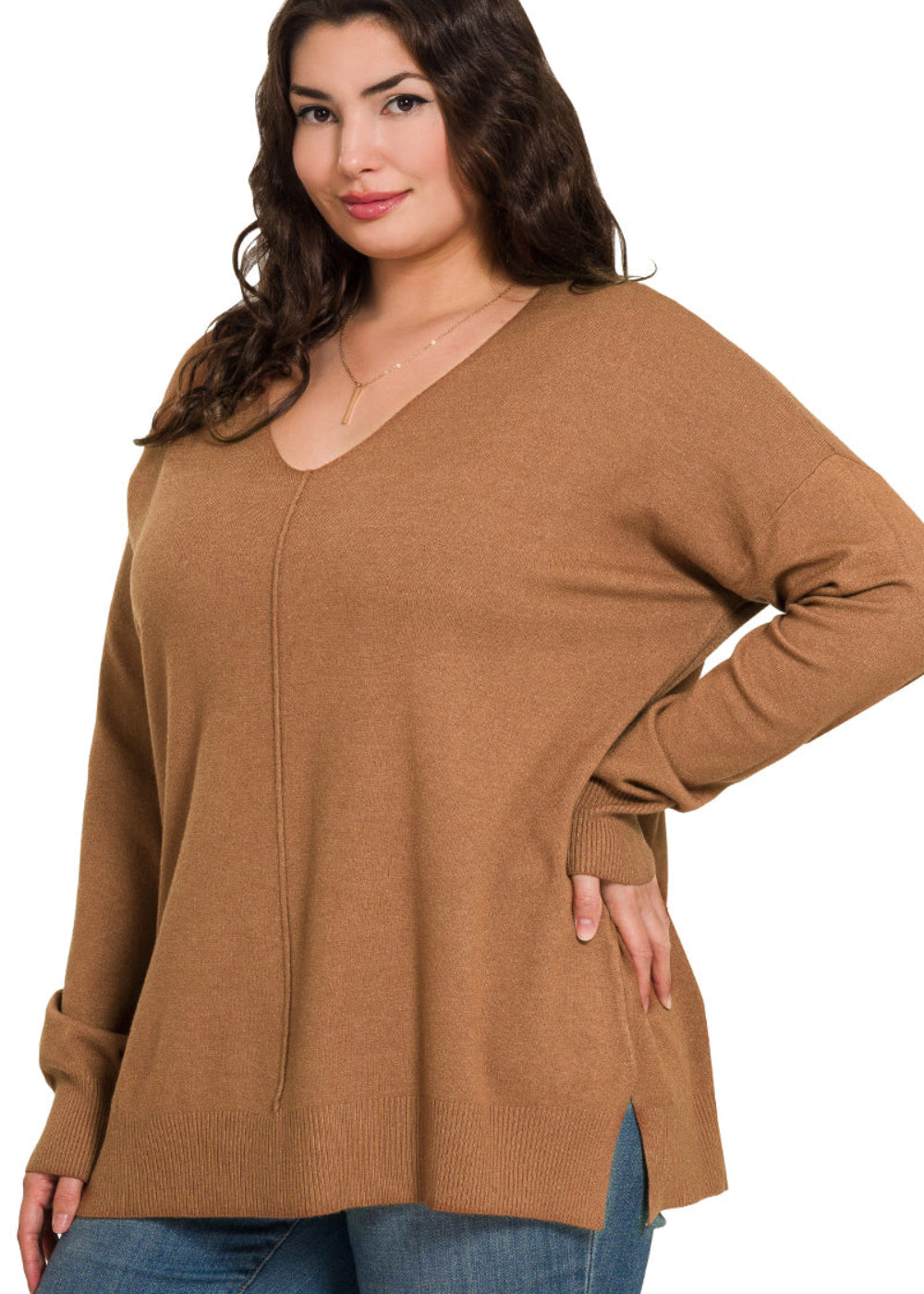 Relaxed V-Neck Front Seam Sweater