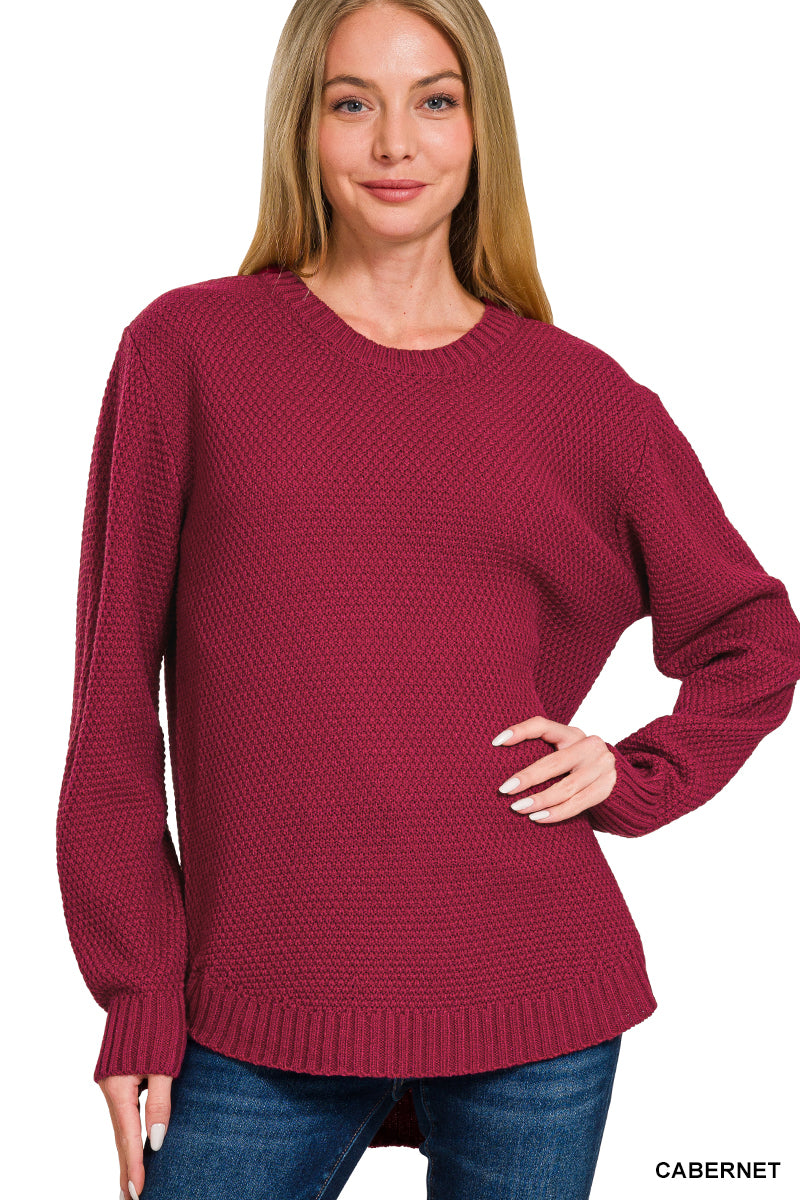 Waffle Texture Round Neck Sweater