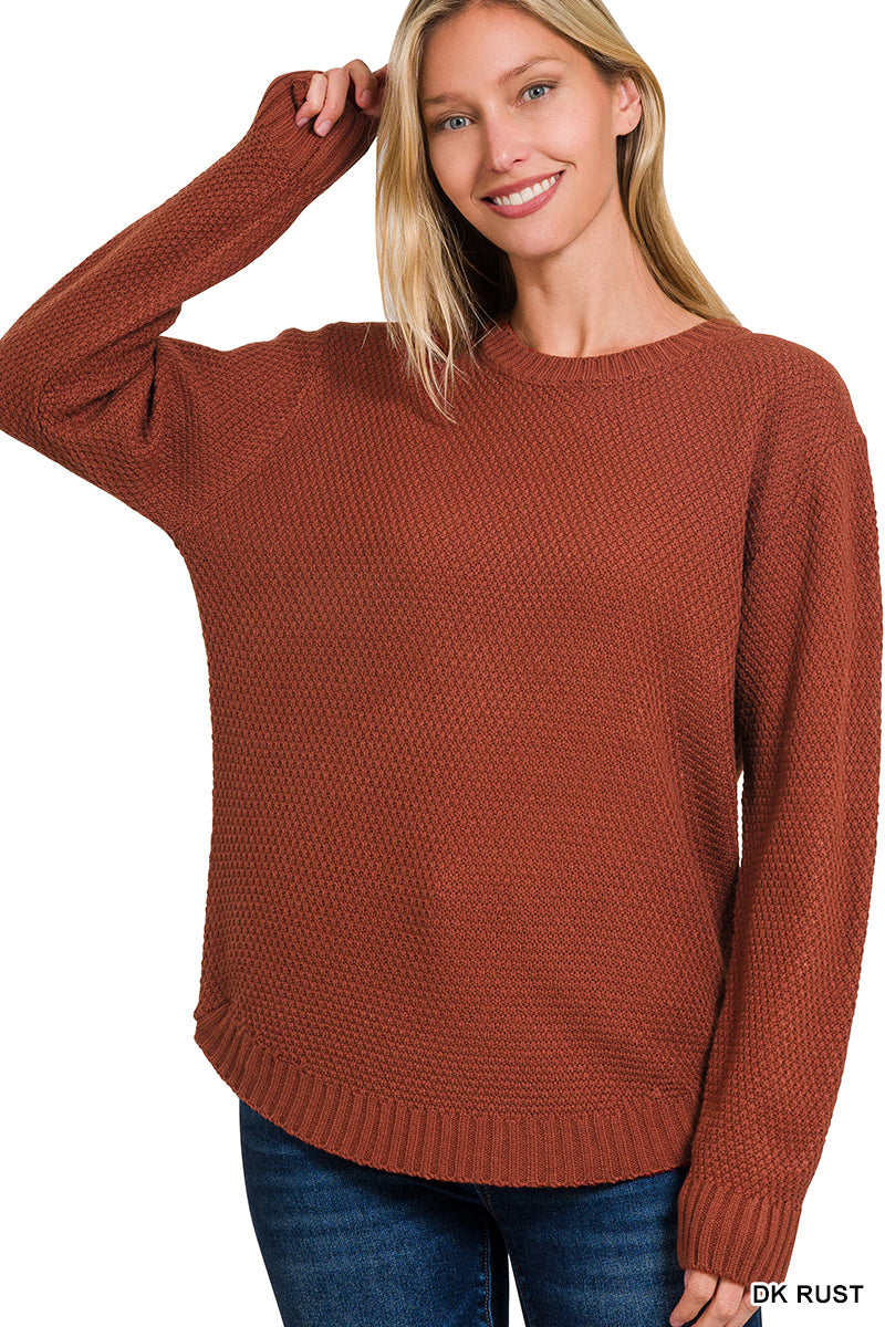 Waffle Texture Round Neck Sweater