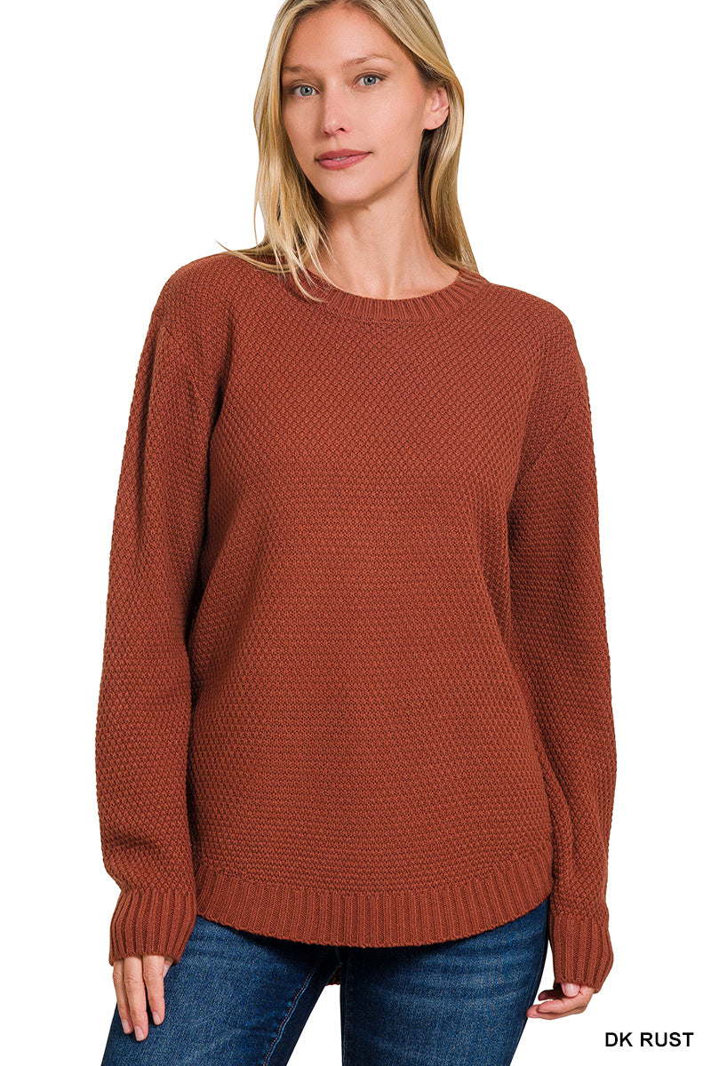 Waffle Texture Round Neck Sweater