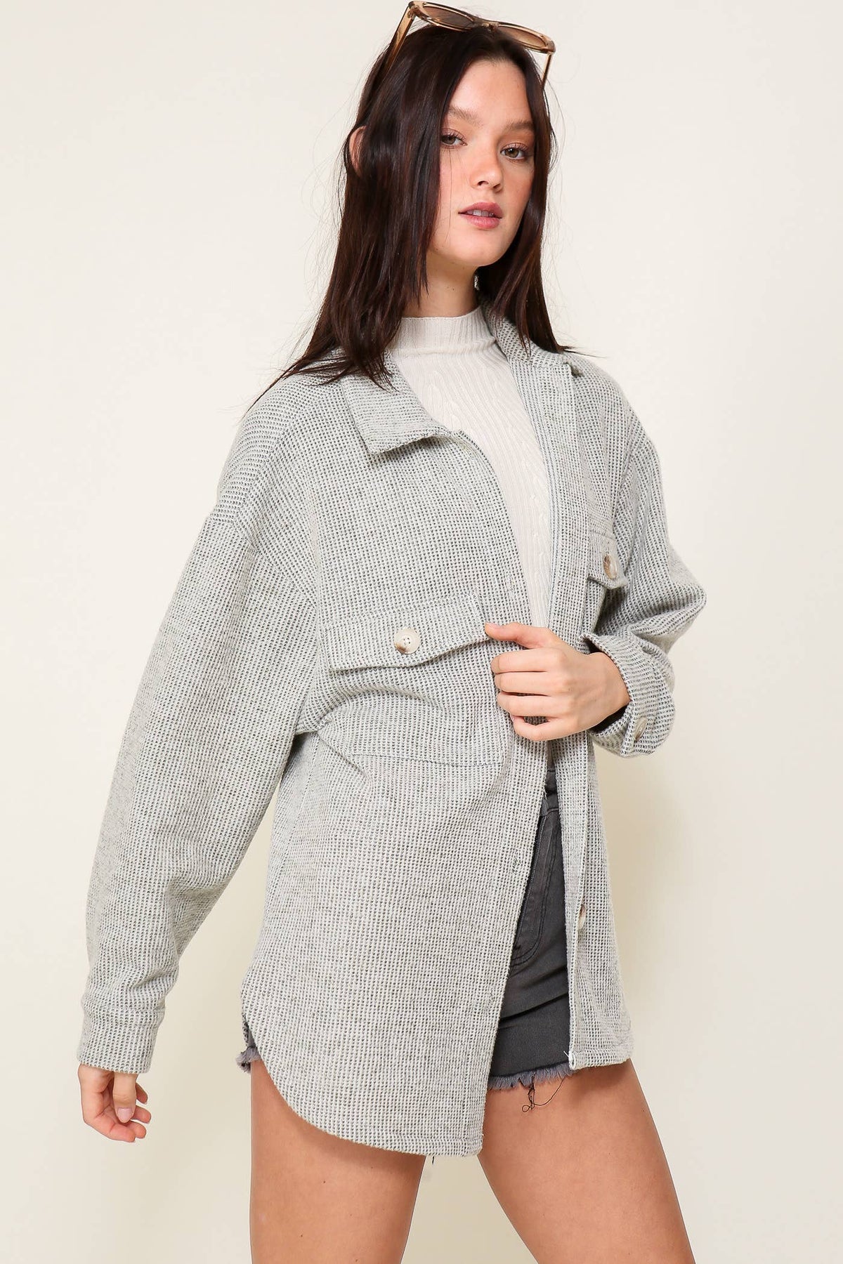 Brushed Waffle Button-Up Shacket
