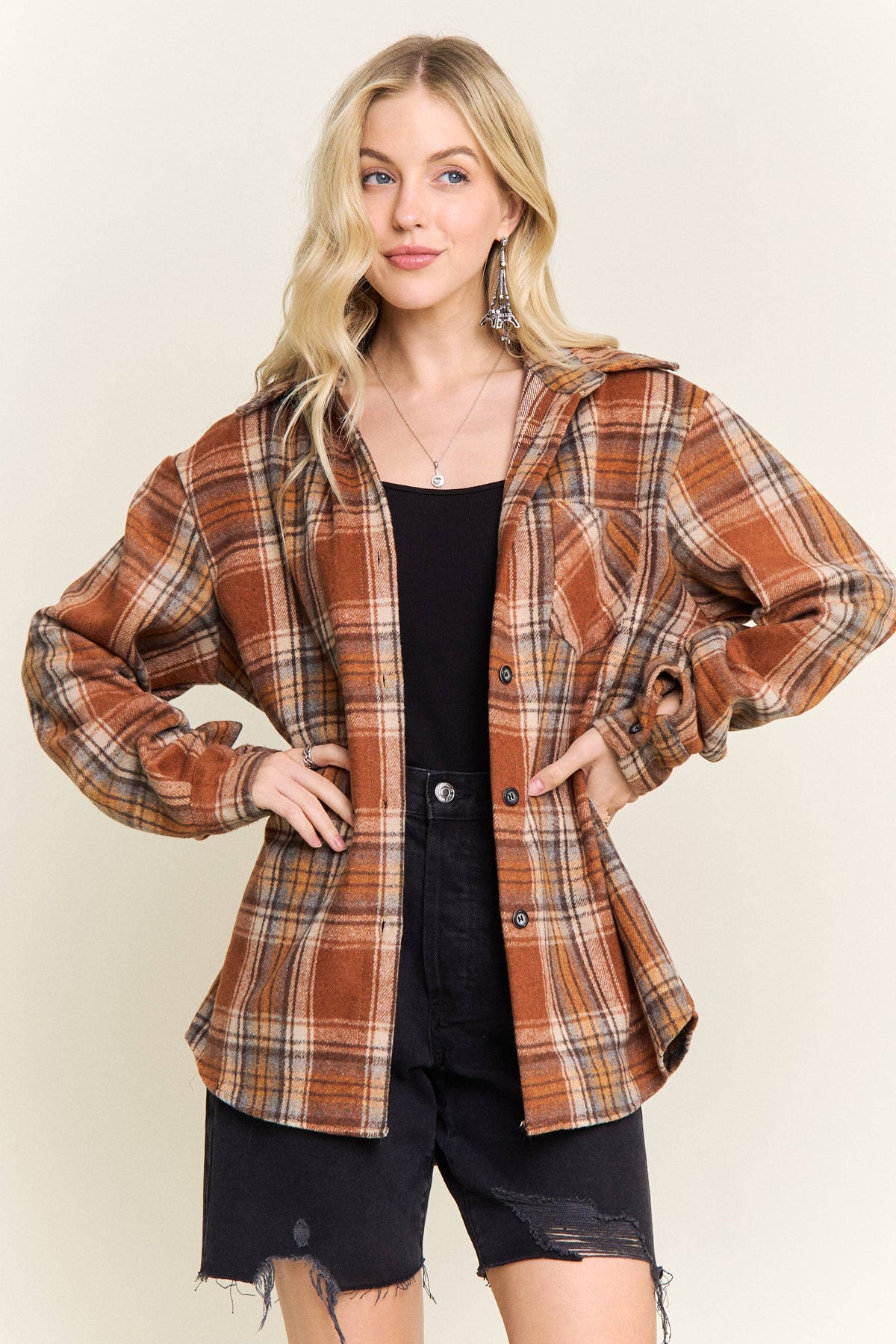 Plaid Button Front Lightweight Shacket
