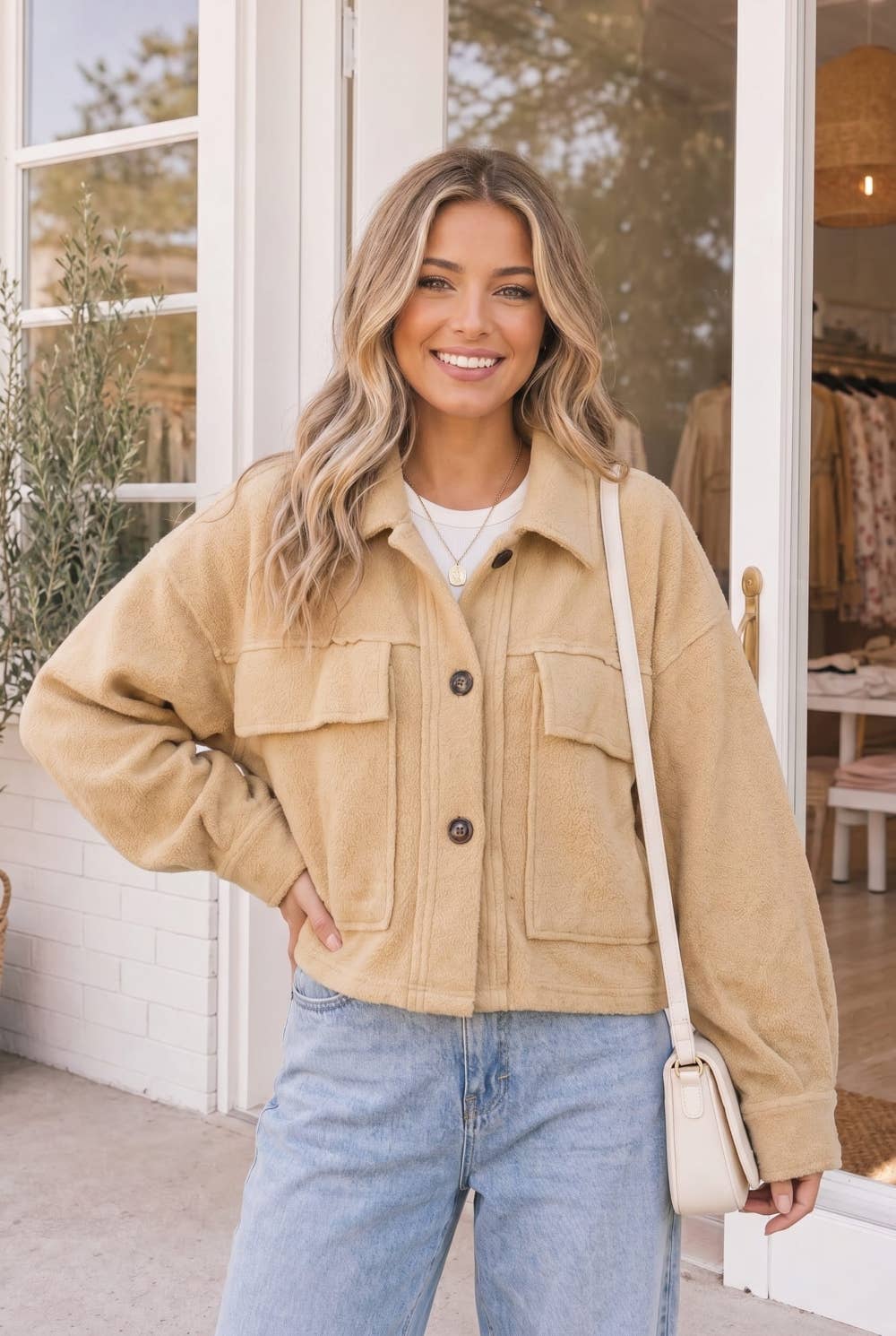 Button Front Fleece Utility Jacket