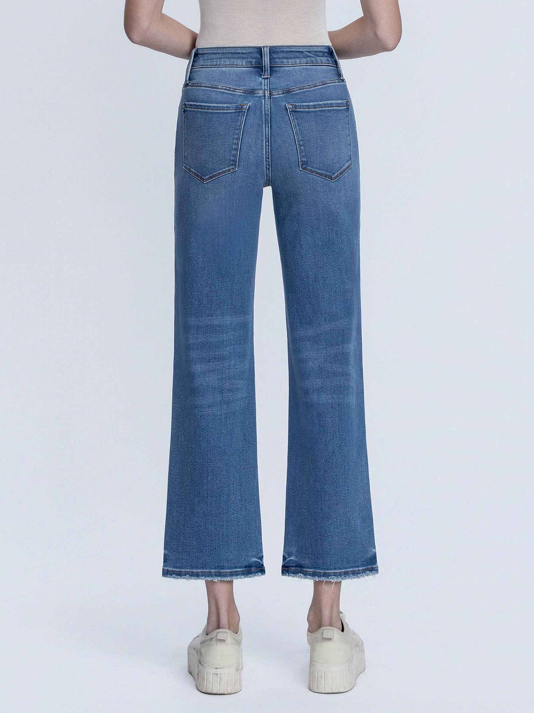 Medium Wash High Rise Slim Wide Ankle Jeans
