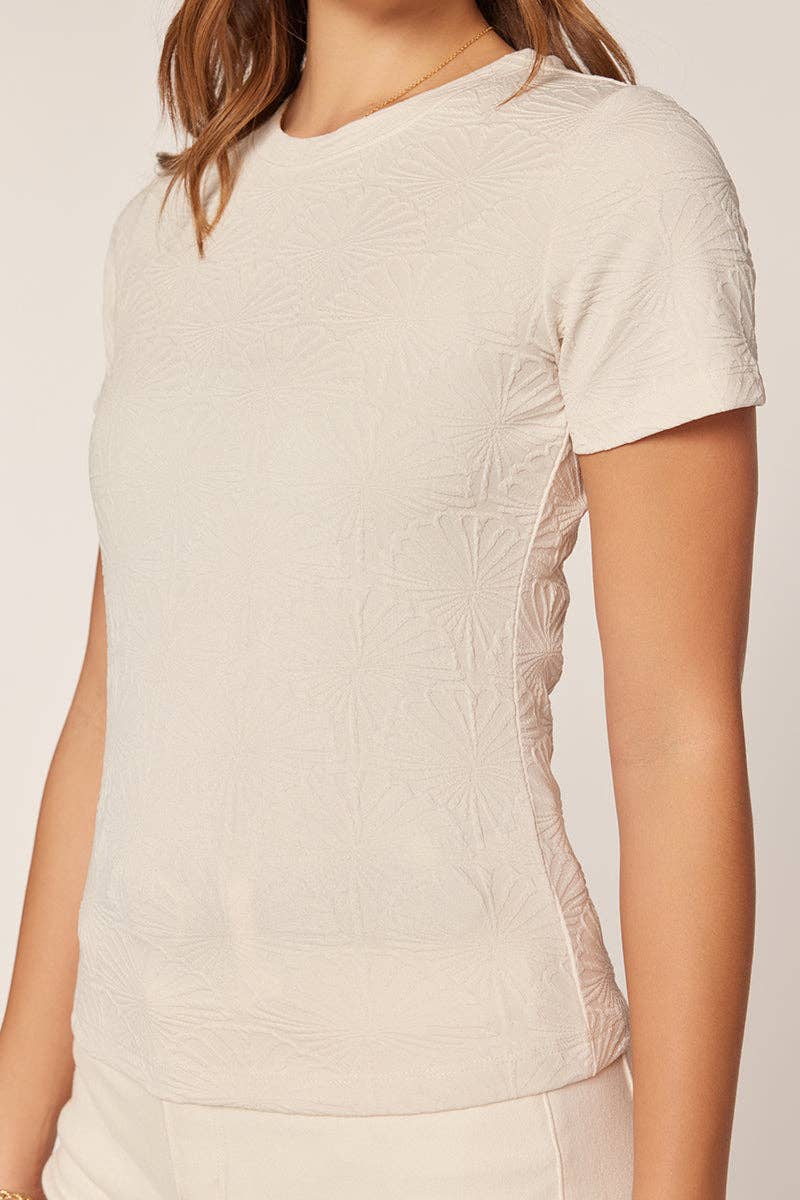 Textured Short Sleeve Crew Neck Top
