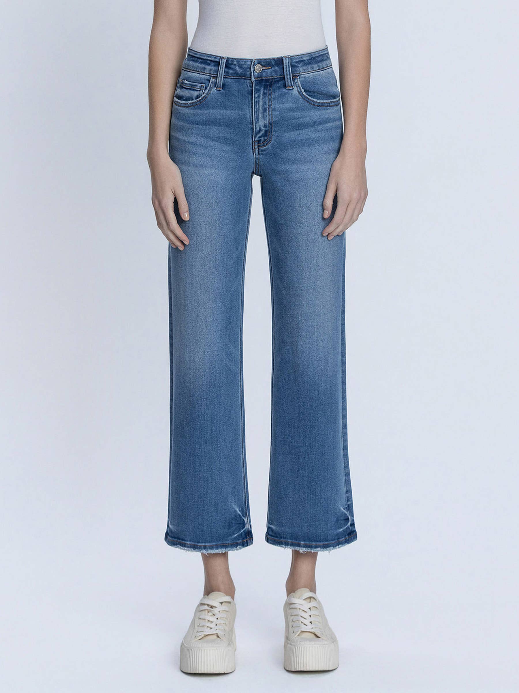 Medium Wash High Rise Slim Wide Ankle Jeans