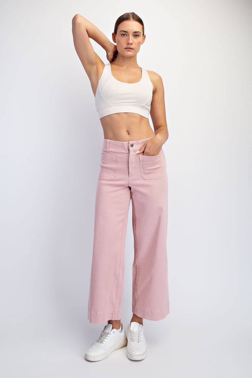Twill Cropped Wide Leg Pant
