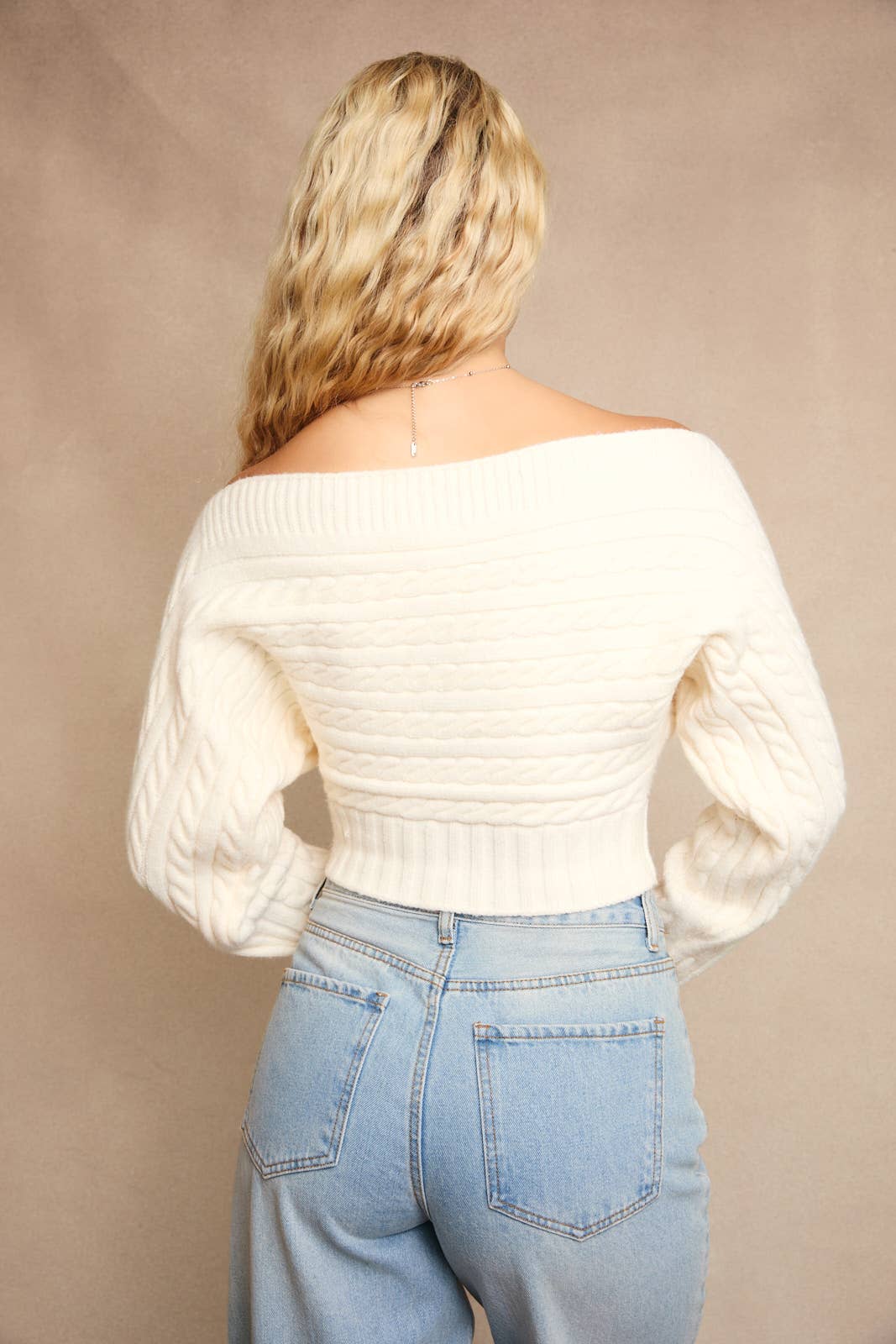 Off-Shoulder Button Down Sweater