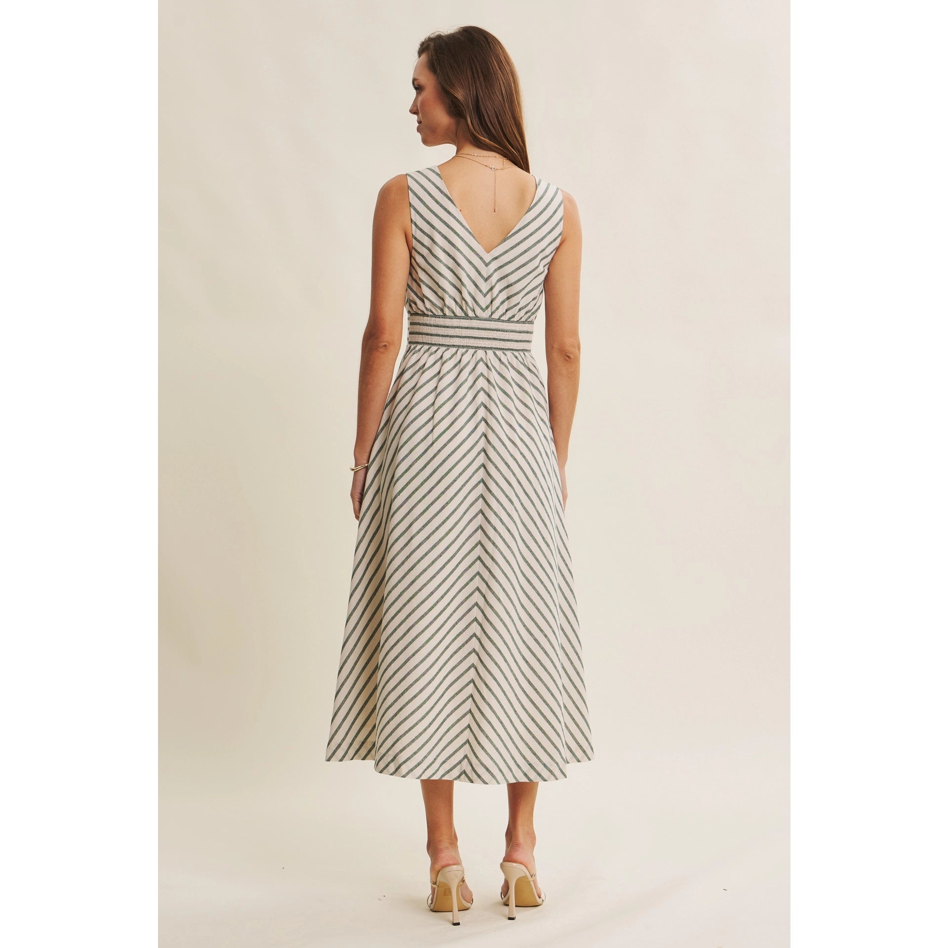 Lurex Stripe Fit and Flare Midi Dress