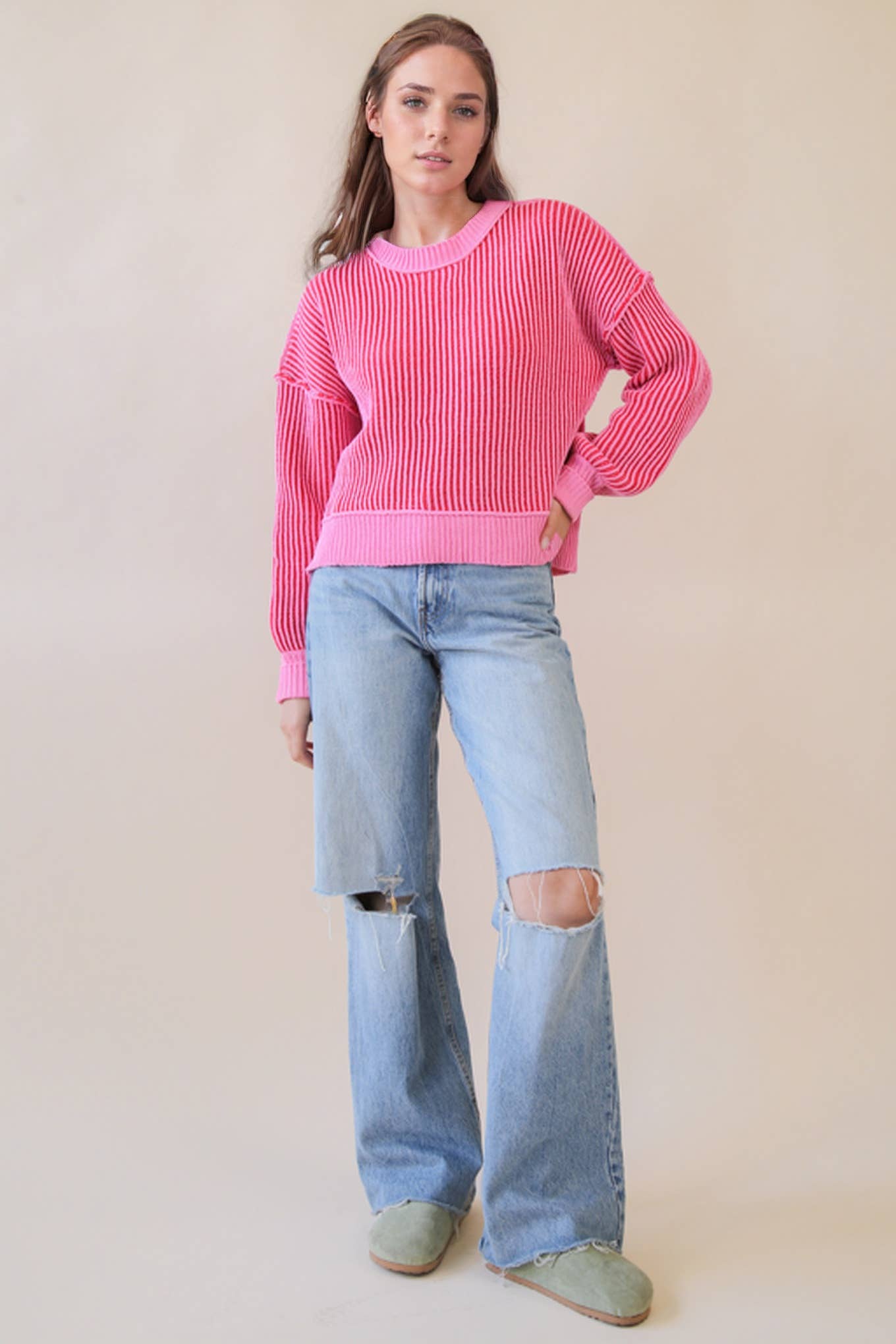 Two Tone Striped Casual Sweater