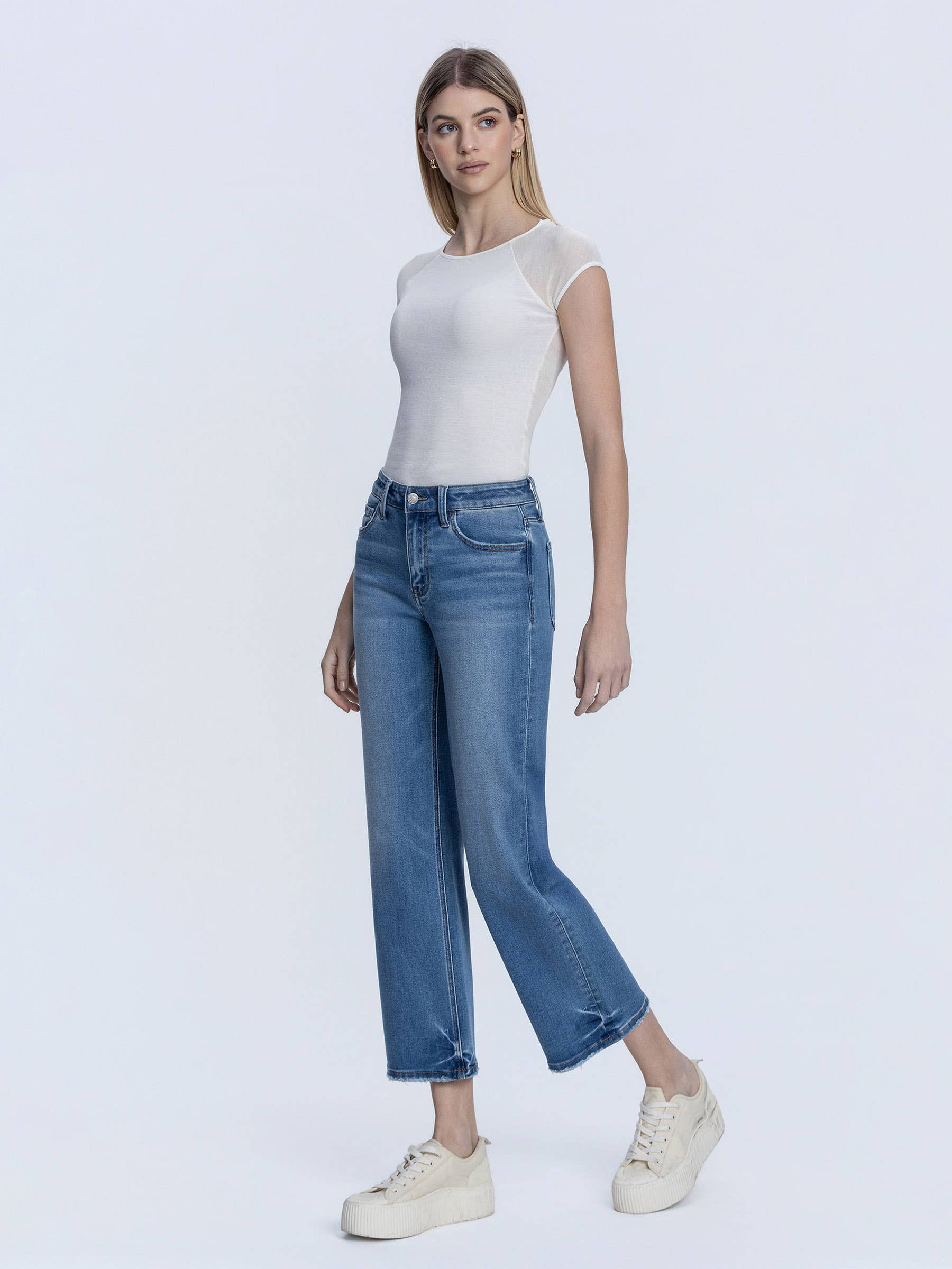 Medium Wash High Rise Slim Wide Ankle Jeans