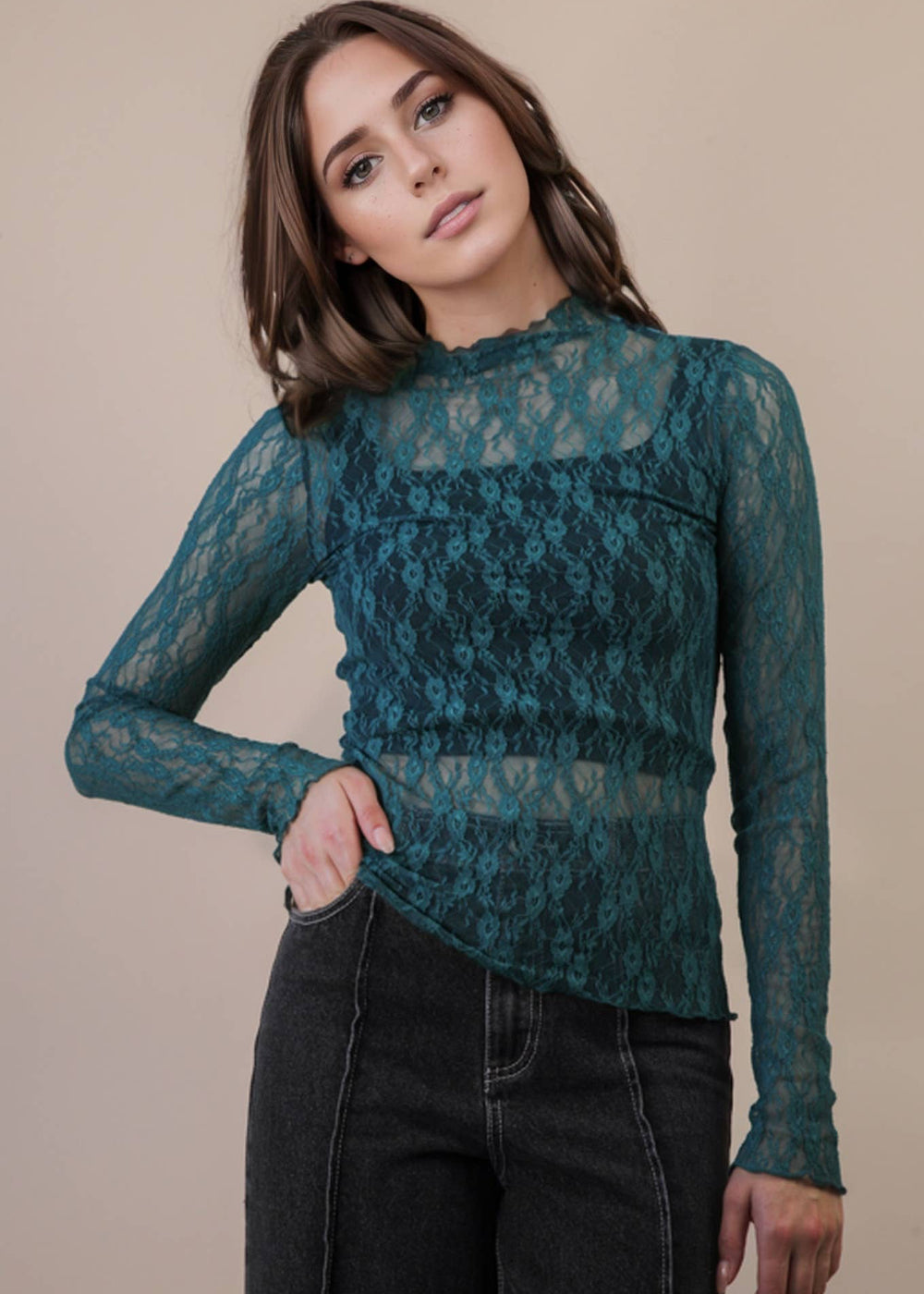 Mock Neck Mesh Top