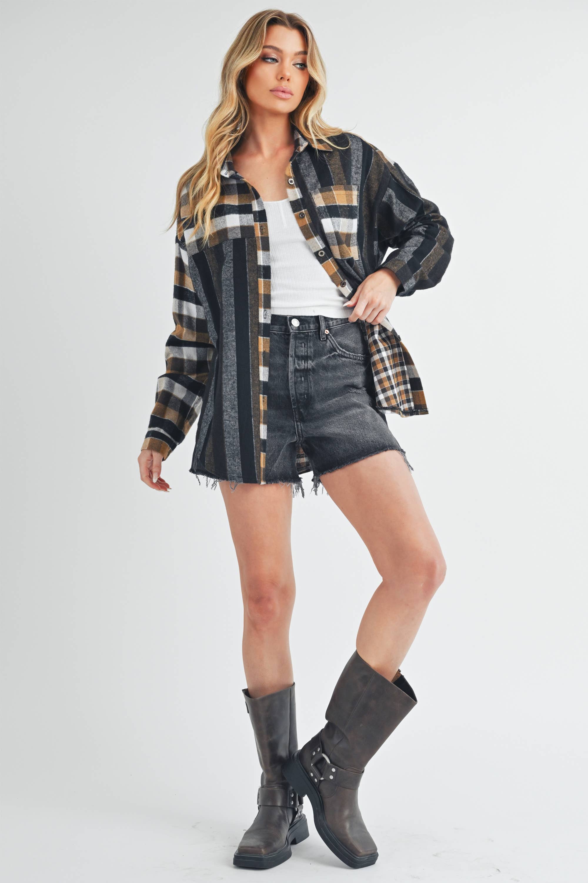 Multi-Plaid Checkered Flannel Shirt