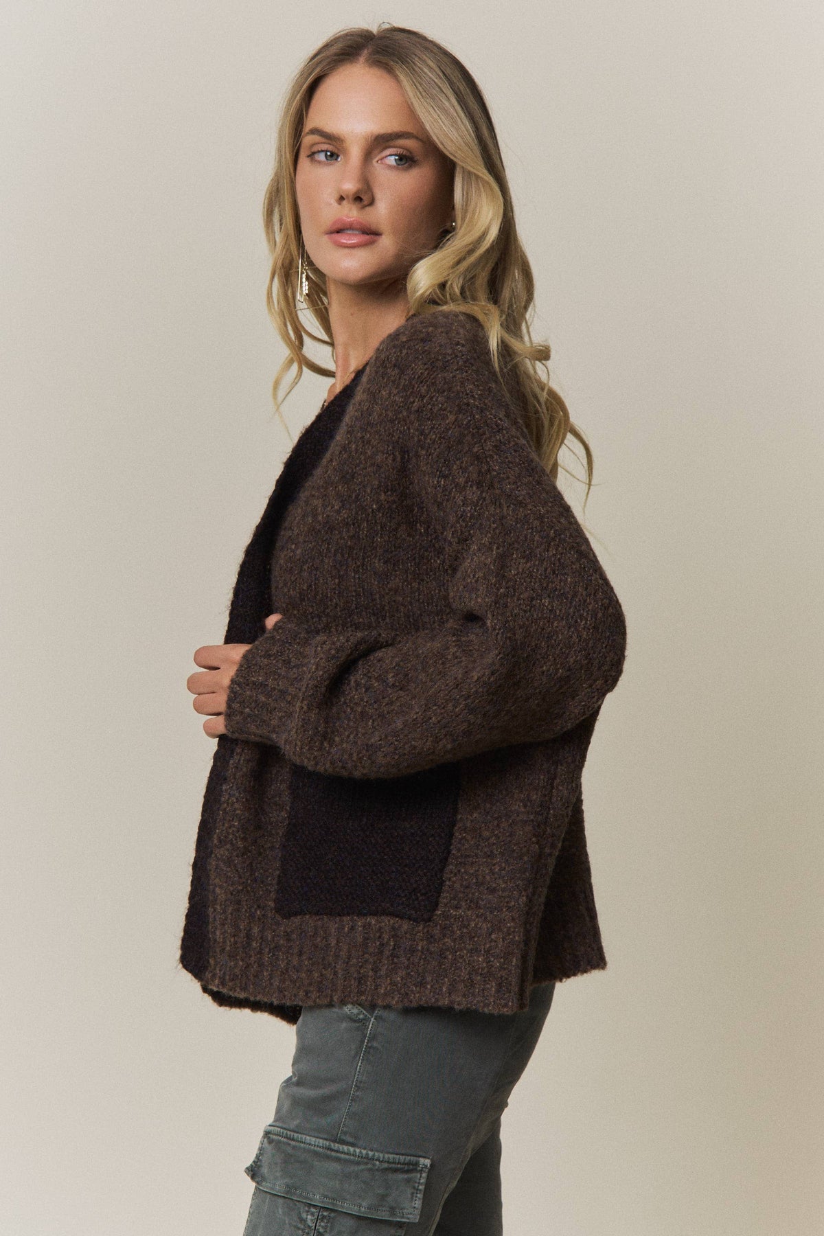 Contrast Trim Open Front Cardigan