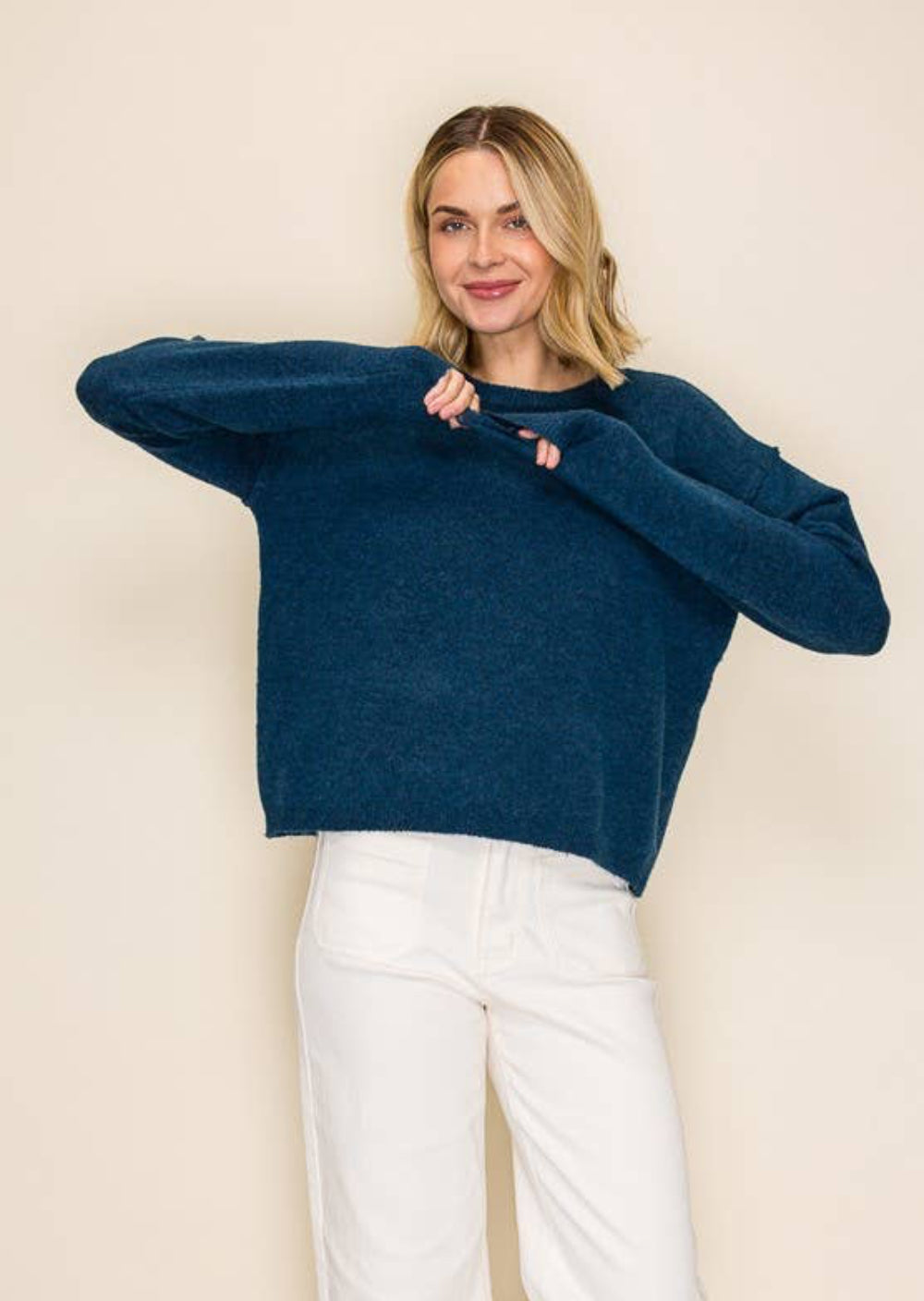Heathered Crew Neck Knit Sweater