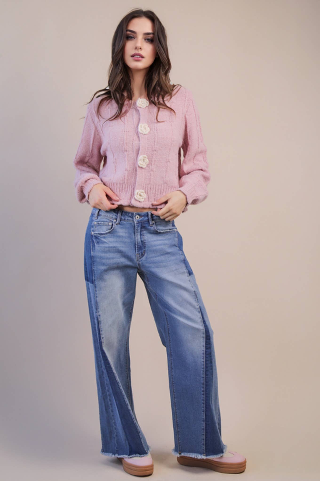 Floral Button Crop Sweater Cardigan