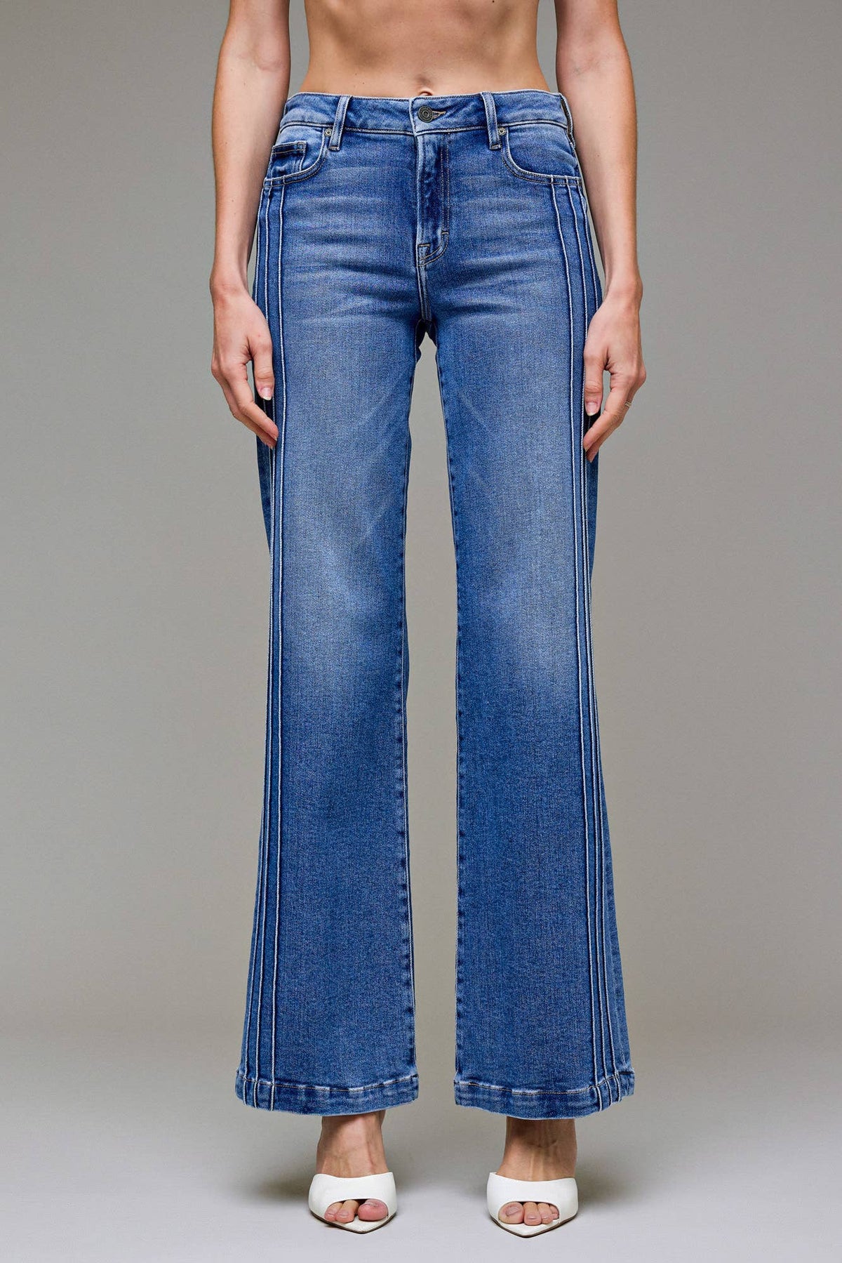 Mid Rise Pintuck Flare Jeans