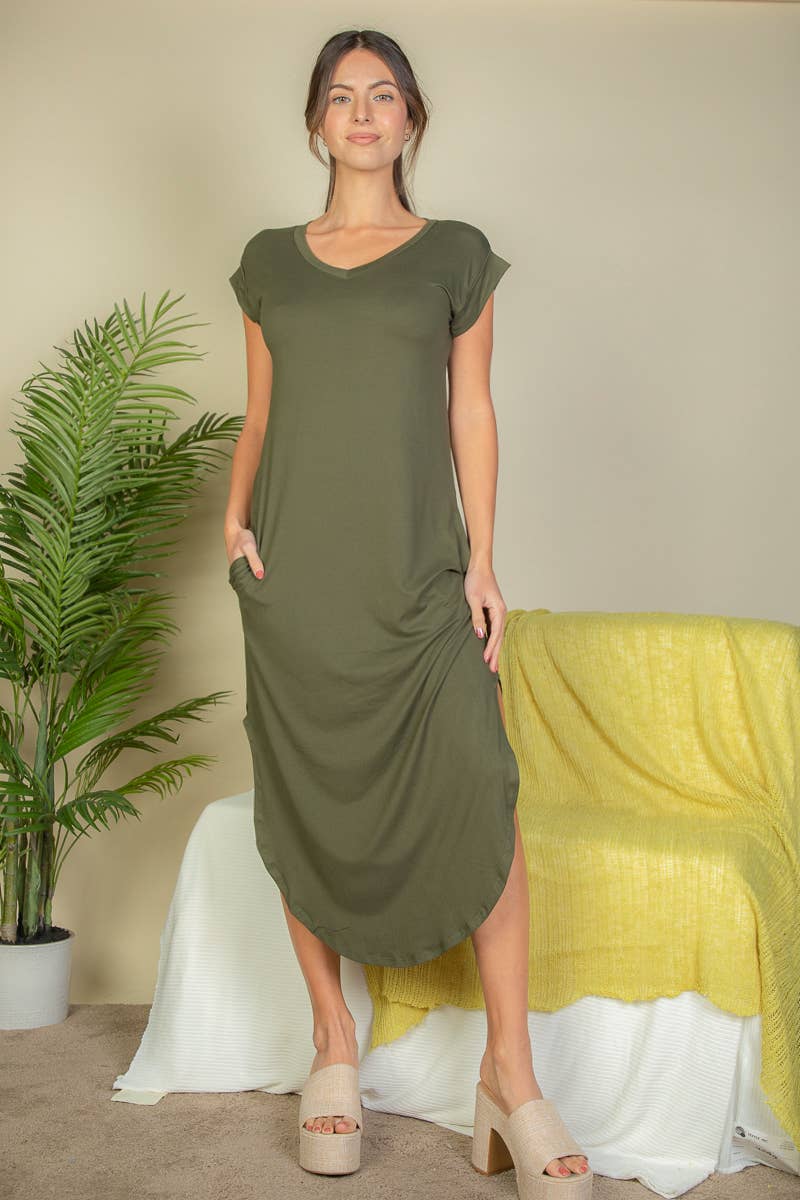 V-Neck Side Slit Maxi Dress