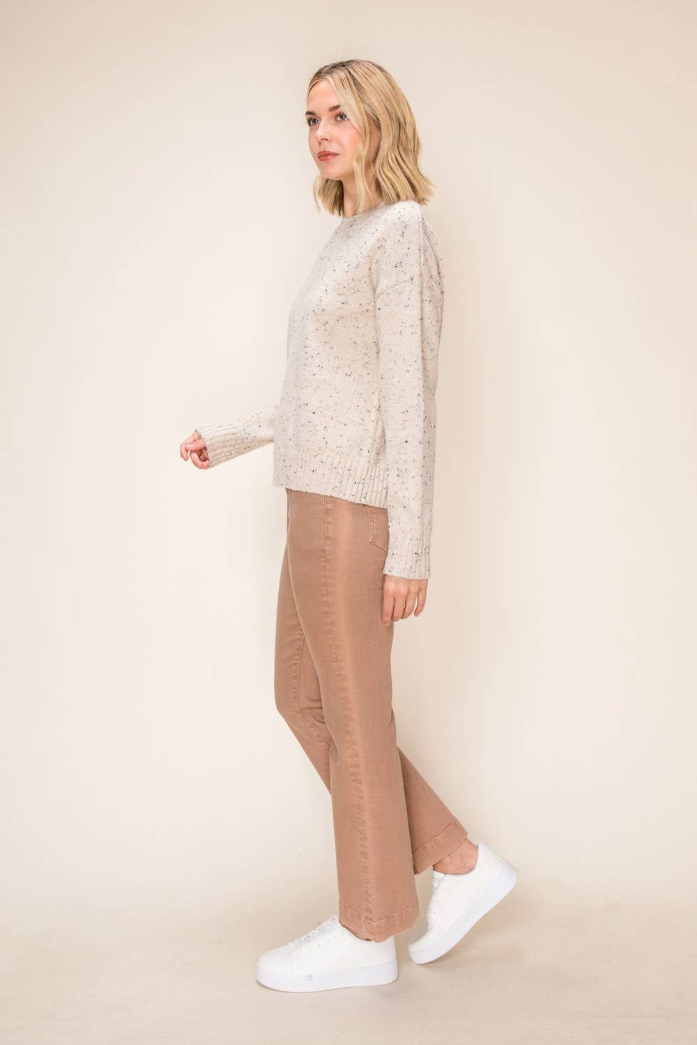 Speckled Knit Crew Neck Sweater