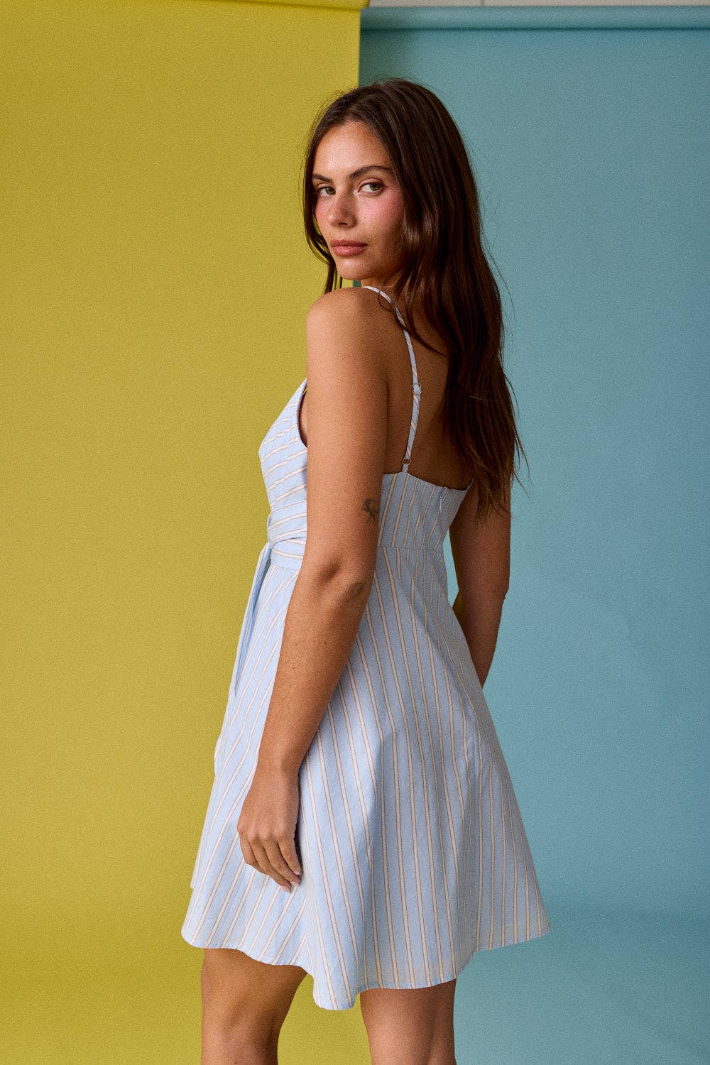Lightweight Striped Tie Back Mini Dress