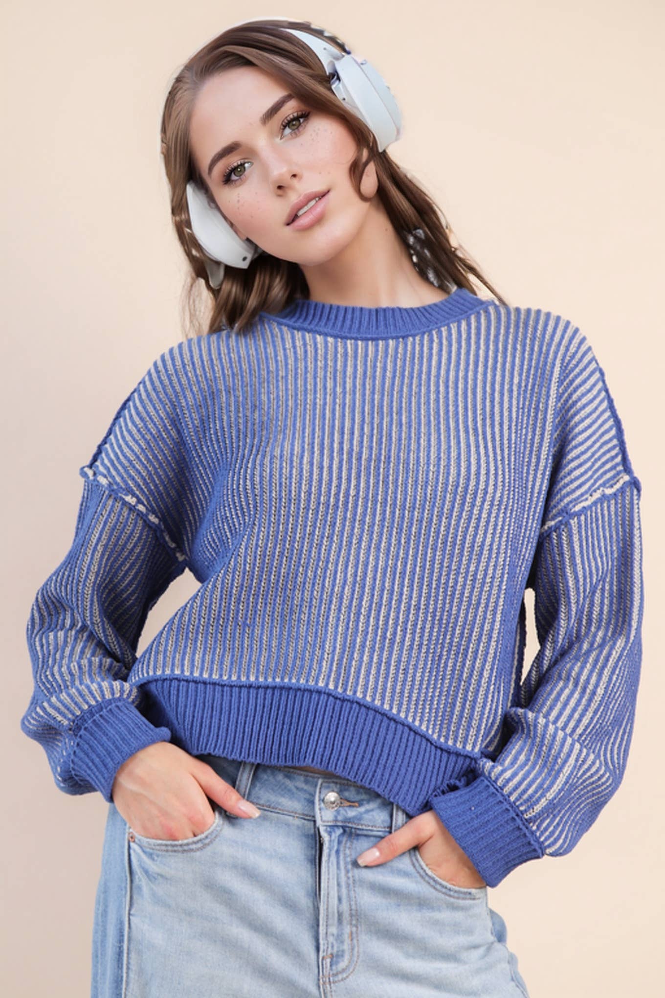Two Tone Striped Casual Sweater