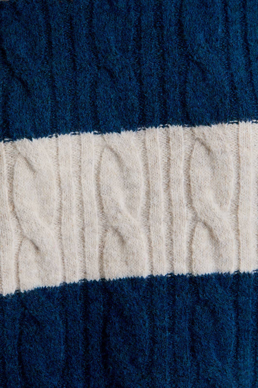 Striped Round Neck Cable Sweater