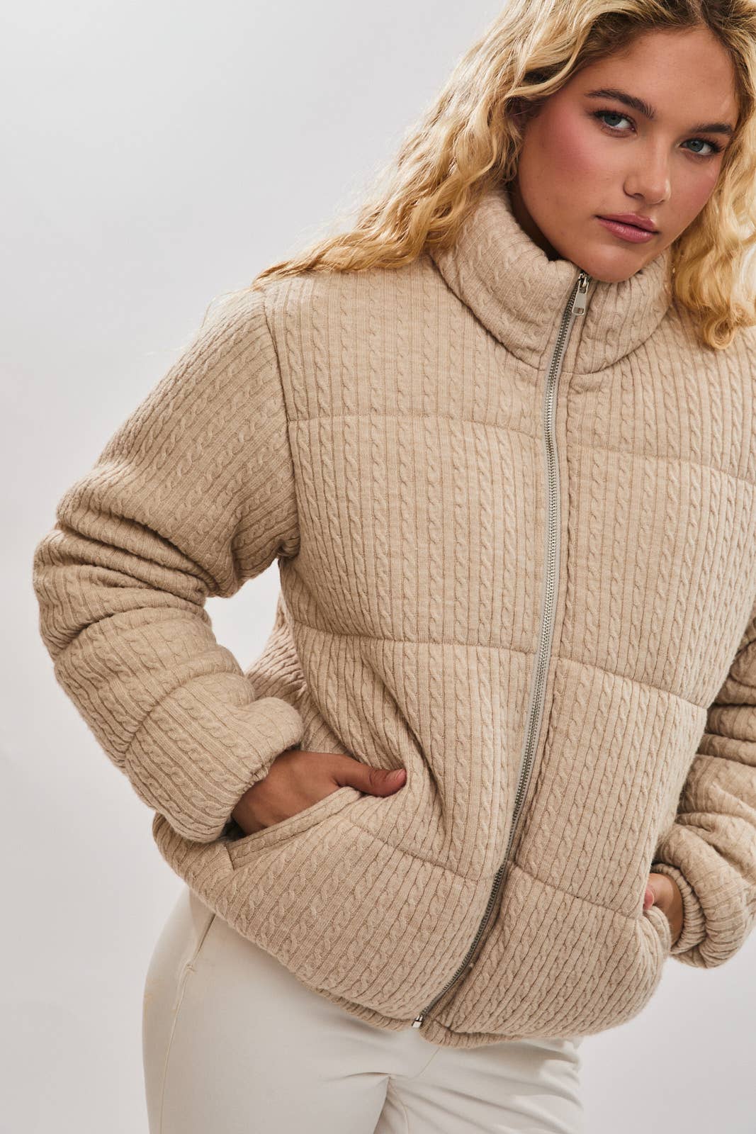 Zip Front Puffer Jacket with Drawstring