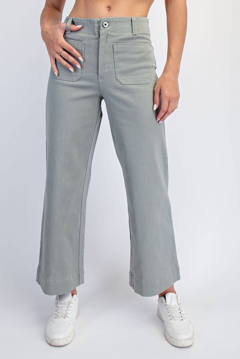 Twill Cropped Wide Leg Pant