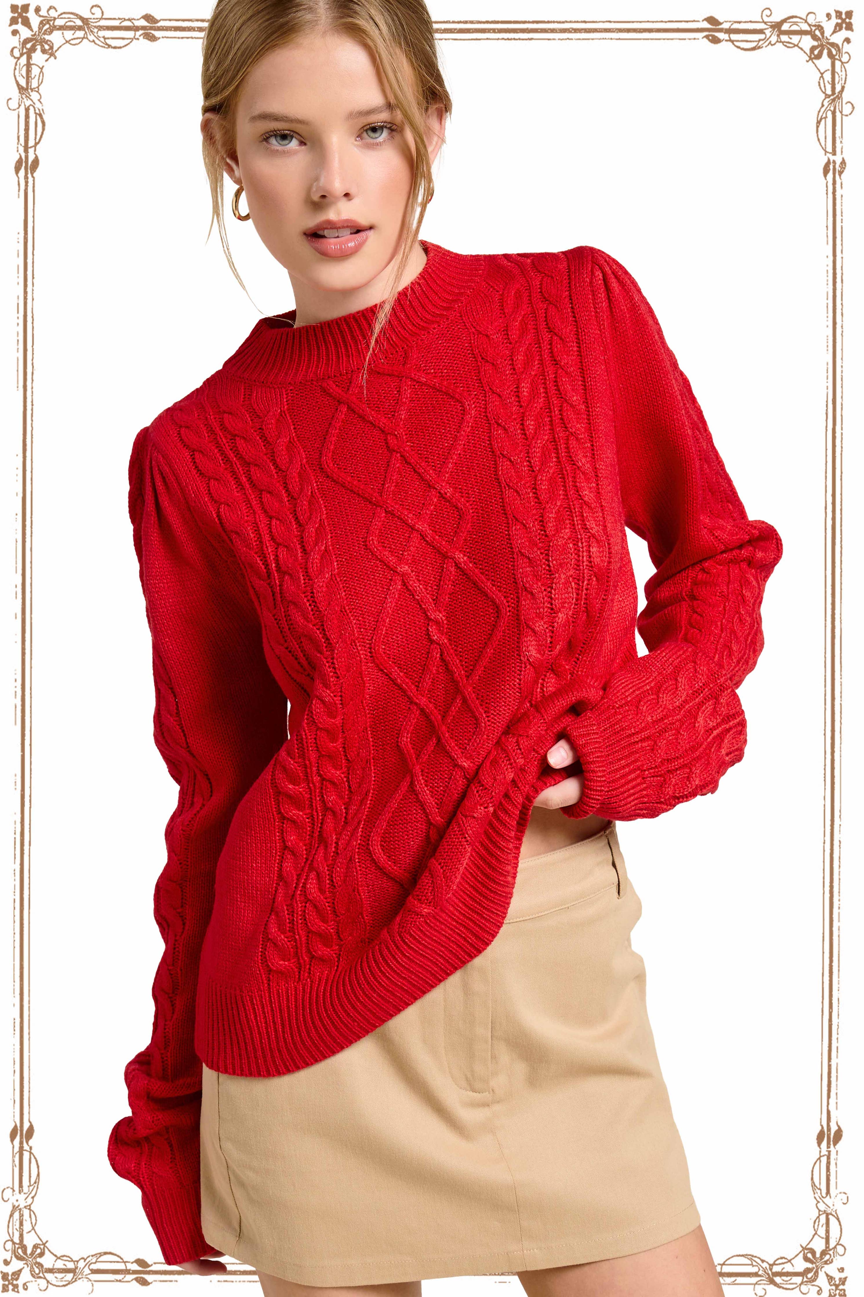 Super Soft Ribbed Crew Neck Cable Knit Sweater