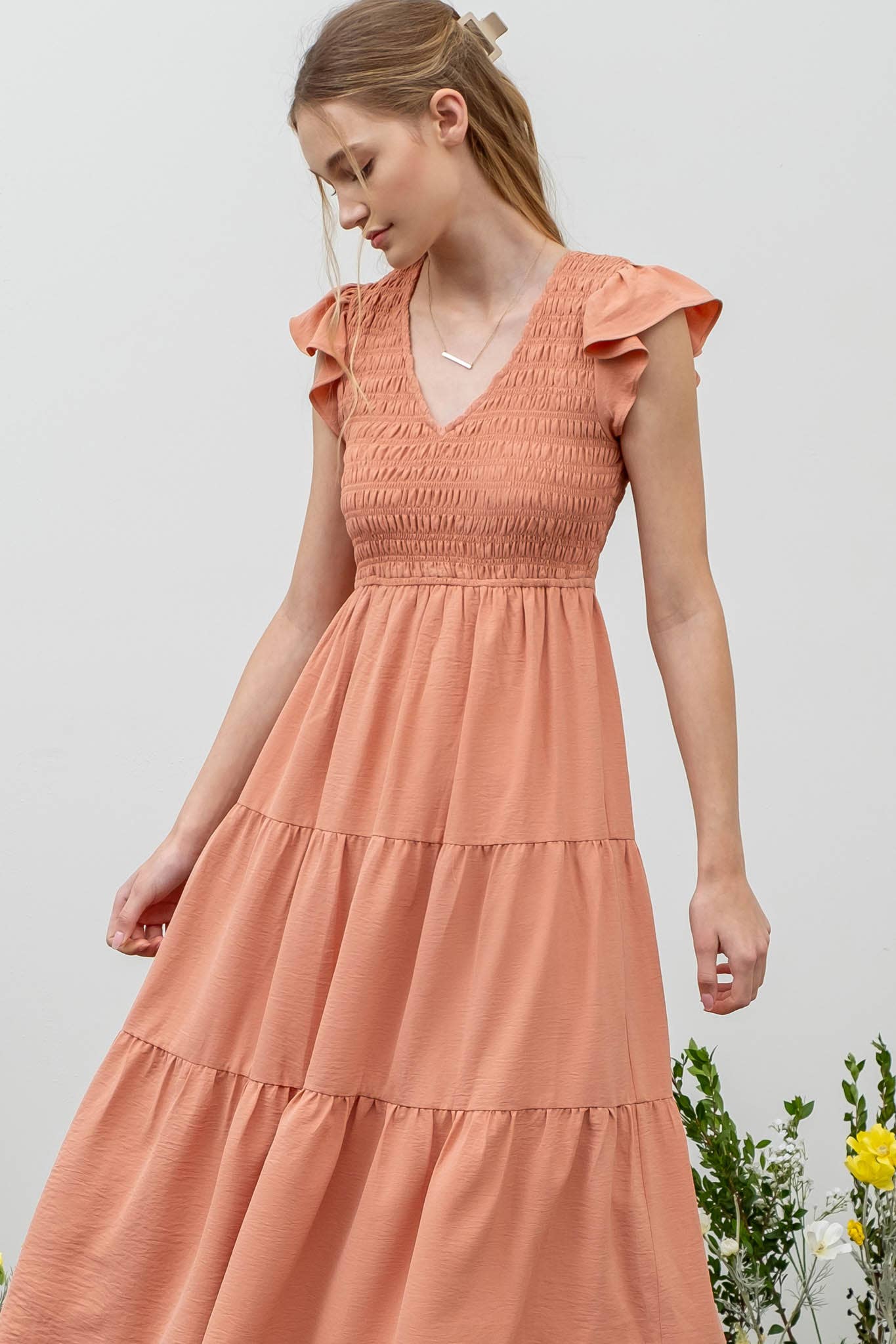 FLUTTER SLEEVE MAXI DRESS
