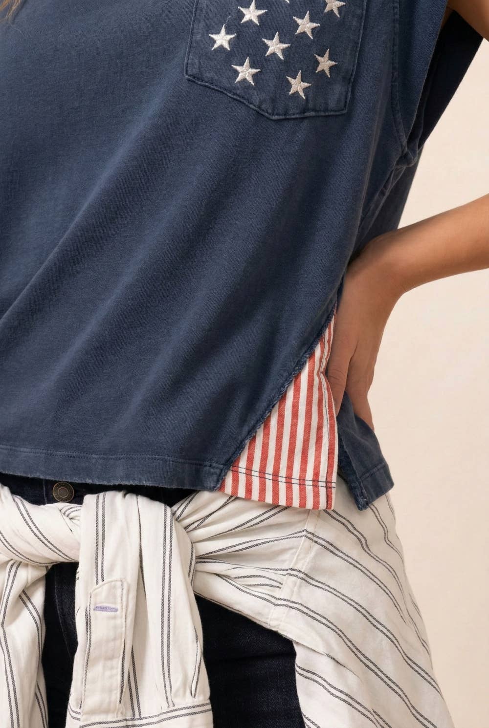 USA star pocket stripe side tank