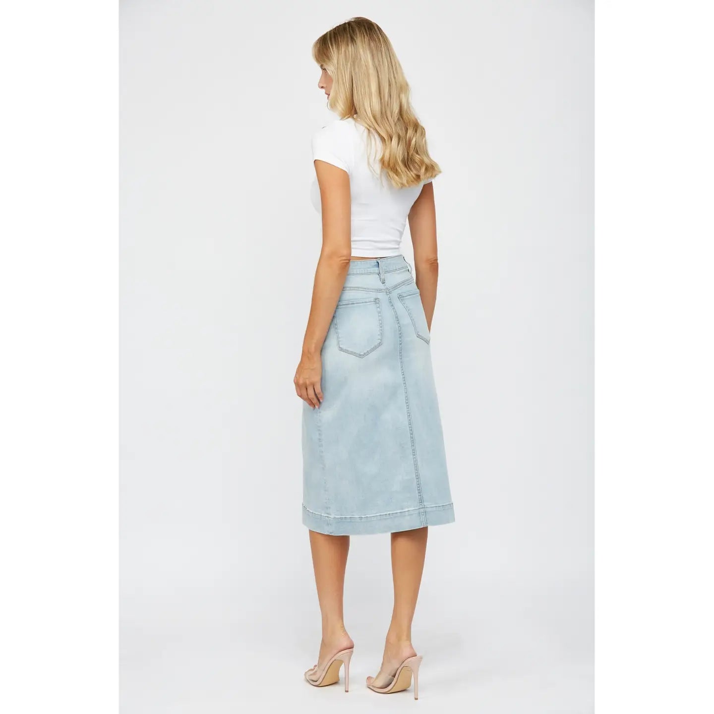 Light Wash Denim Midi Skirt