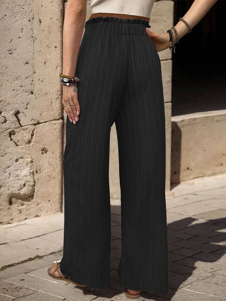 Lace-up Ruffle-trimmed Elastic Trouser Pants