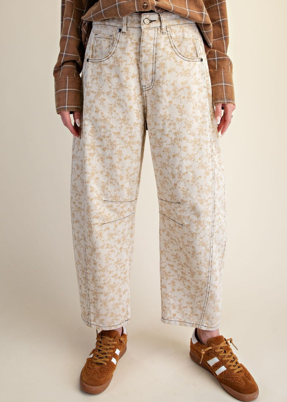 Floral Print Barrel Leg Pants