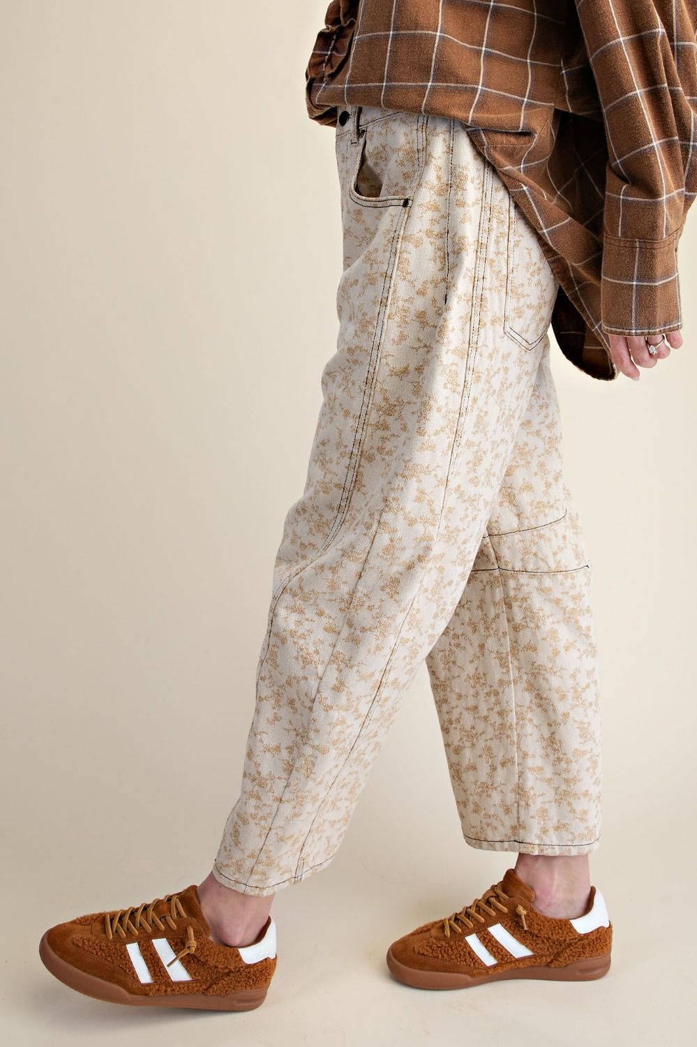 Floral Print Barrel Leg Pants