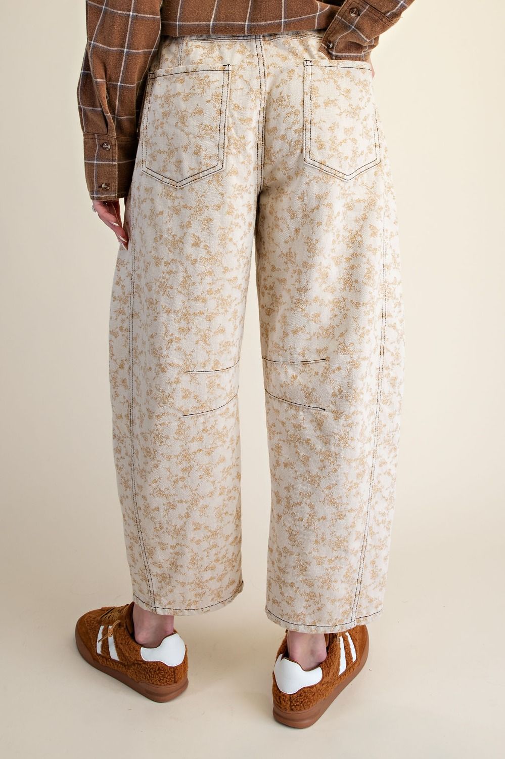 Floral Print Barrel Leg Pants