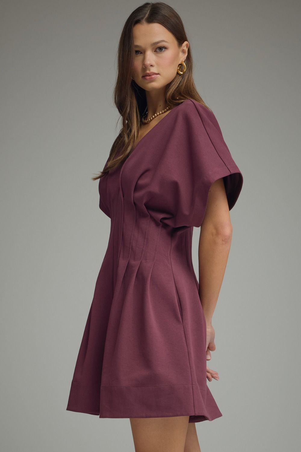Pleated V-Neck Dress
