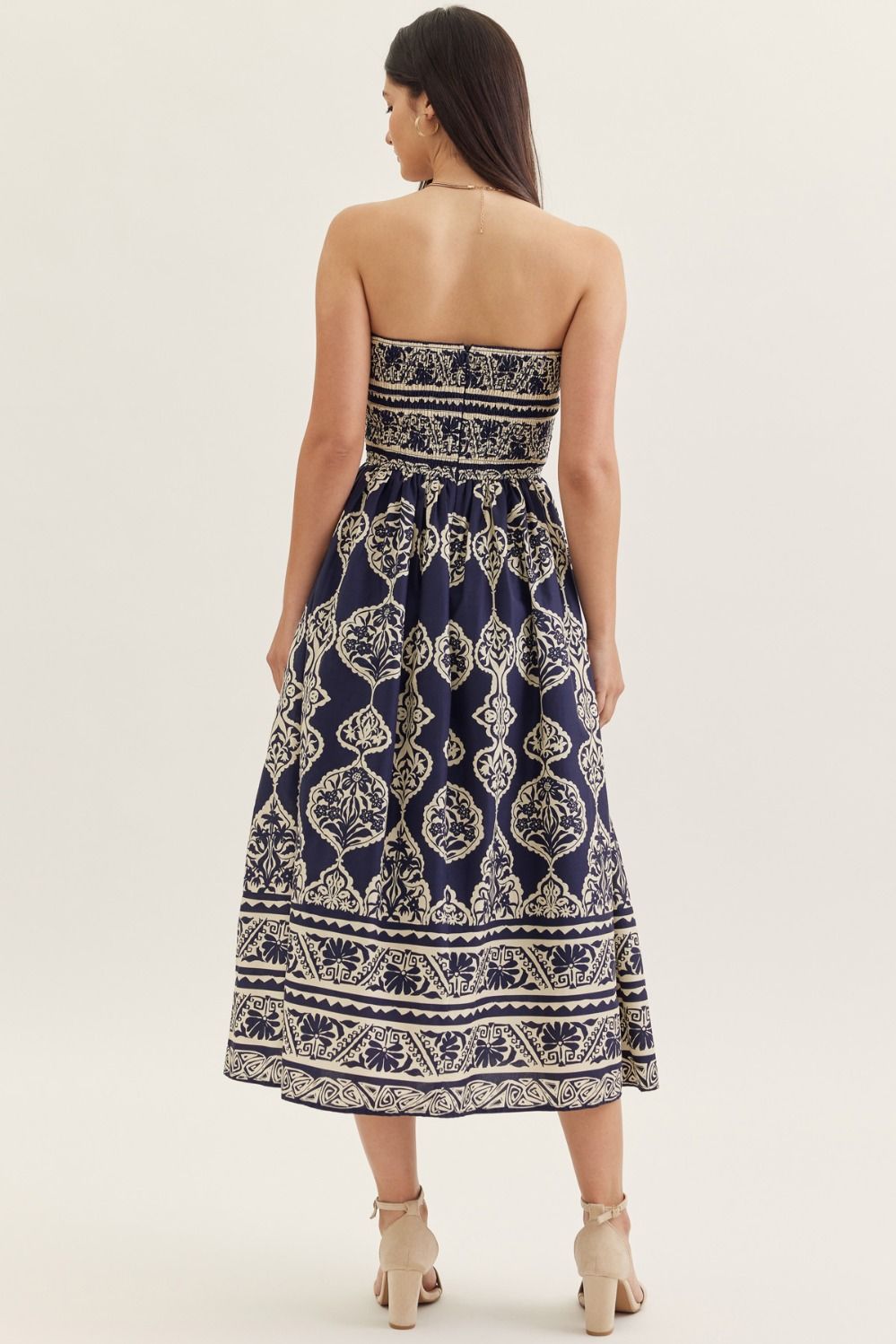 Strapless Navy Damask Print Maxi Dress Enspire Strapless Navy Damask Print Maxi Dress Enspire
