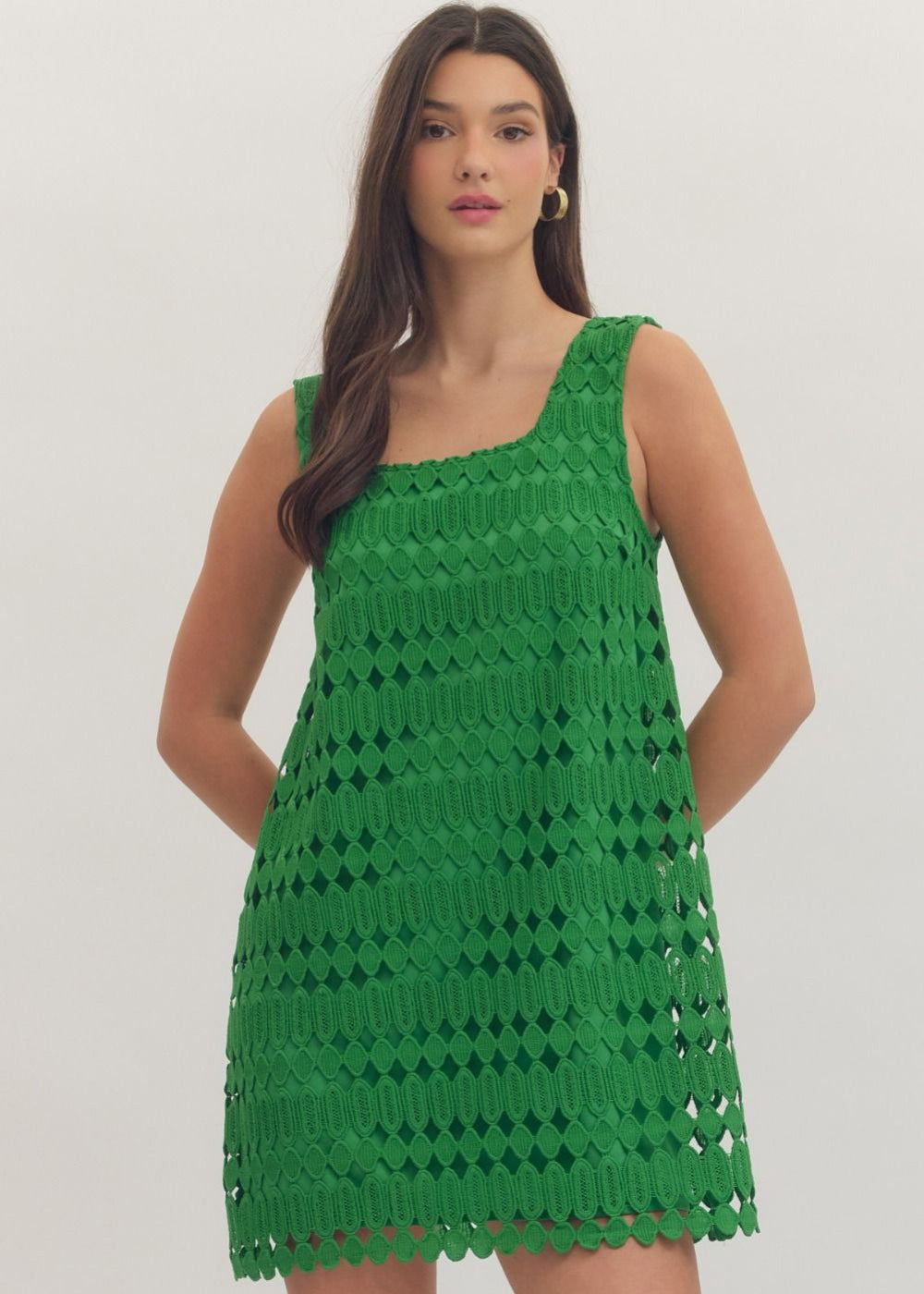 Black Textured Crochet Sleeveless Shift Dress