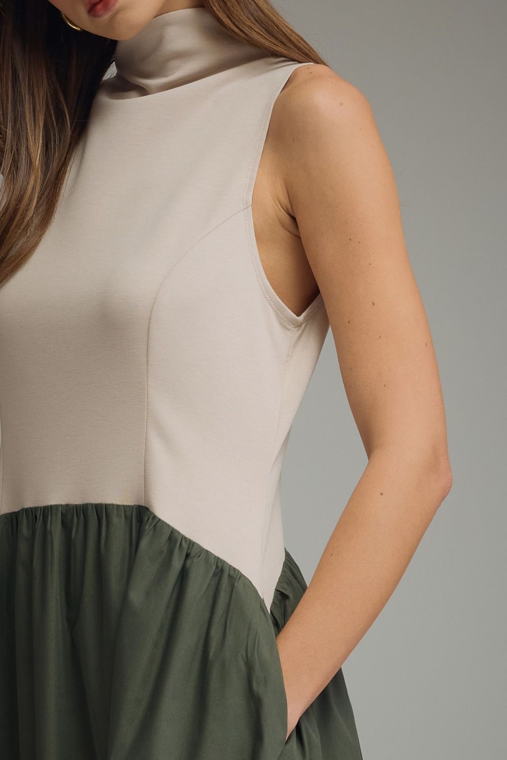 Color Block Mock Neck Midi Dress