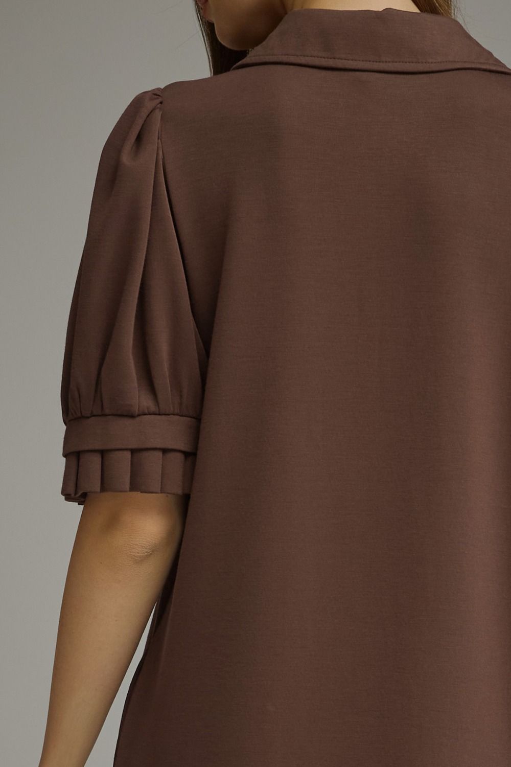 Pleated Trim Quarter Zip Shift Dress